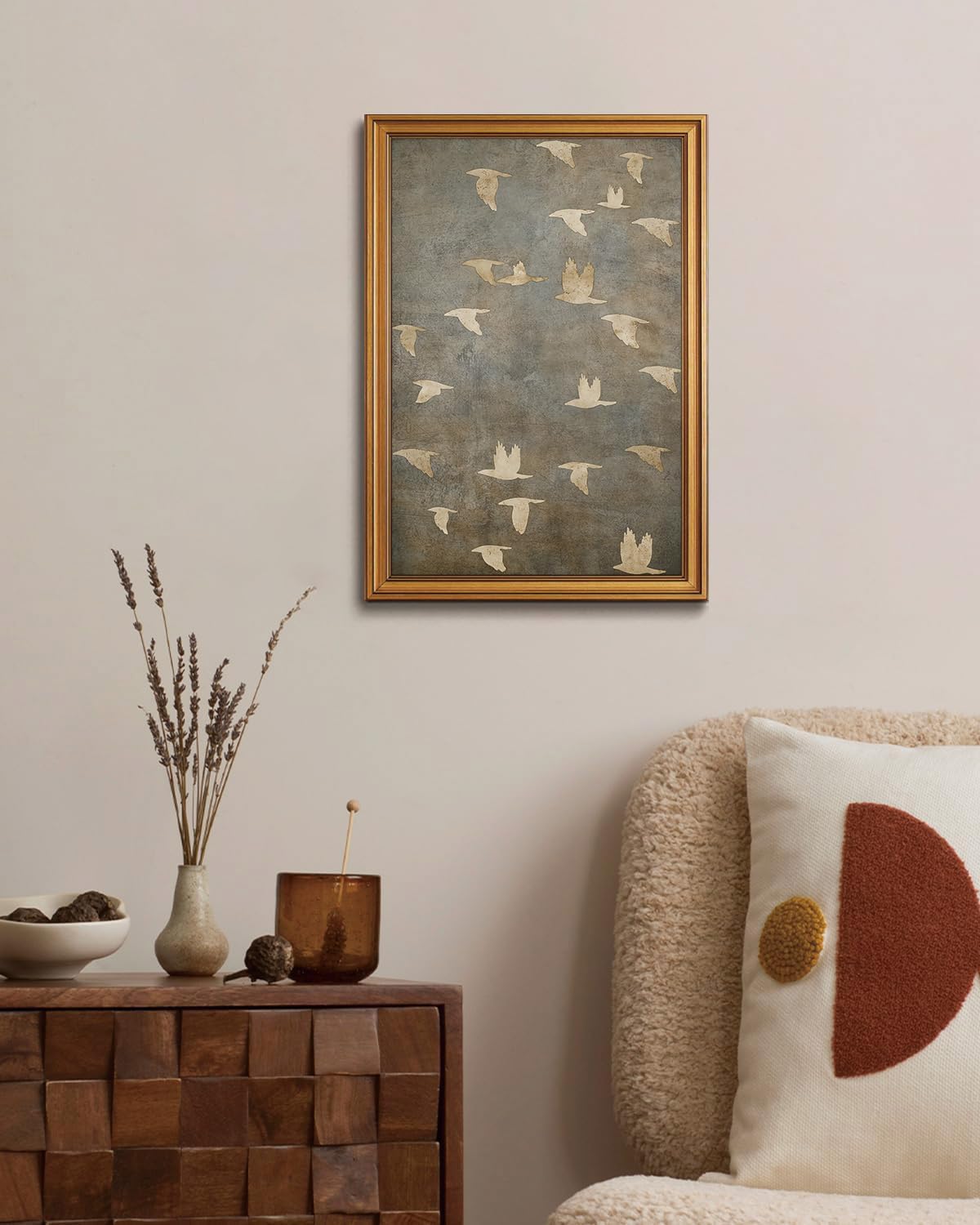 Gold Framed Wall Art Vintage Bird Canvas Art Prints Neutral Minimalist Paintings Wall Decor Modern Abstract Aesthetic Pictures Artwork for Bedroom Living Room 16x24in