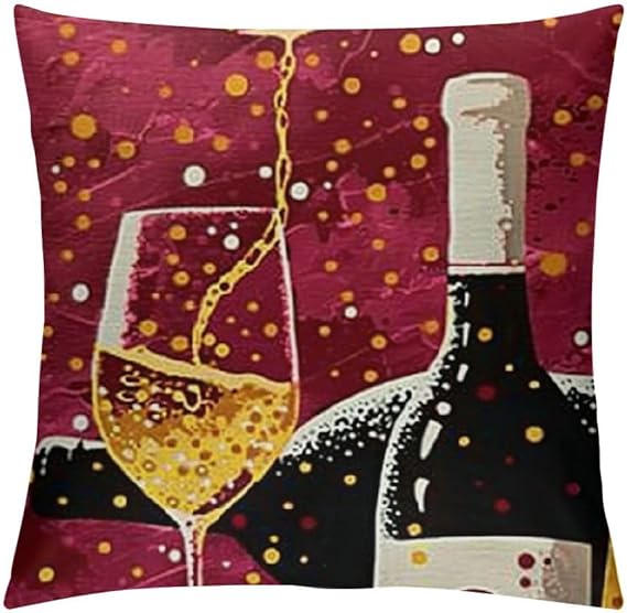 BYNIUA Flax Throw Pillow Cover Champagne Flutes and Bottle Cheerful