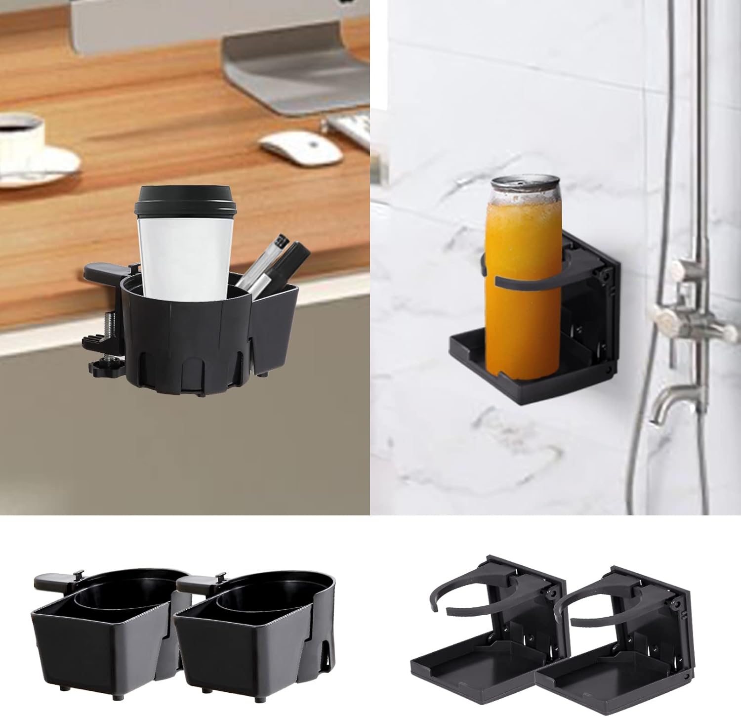 Home Queen Cup Holder Set of 4, Includes 2 Pcs Black Clip