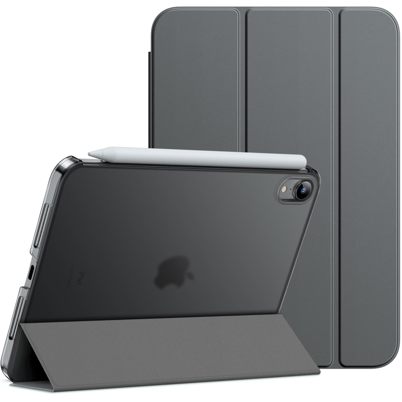 JETech Case for iPad mini (A17 Pro, 2024 Model, 7th Generation) / mini 6 (2021 Model, 6th Generation), Slim Stand Hard Back Shell Smart Cover with Auto Wake/Sleep (Space Gray)