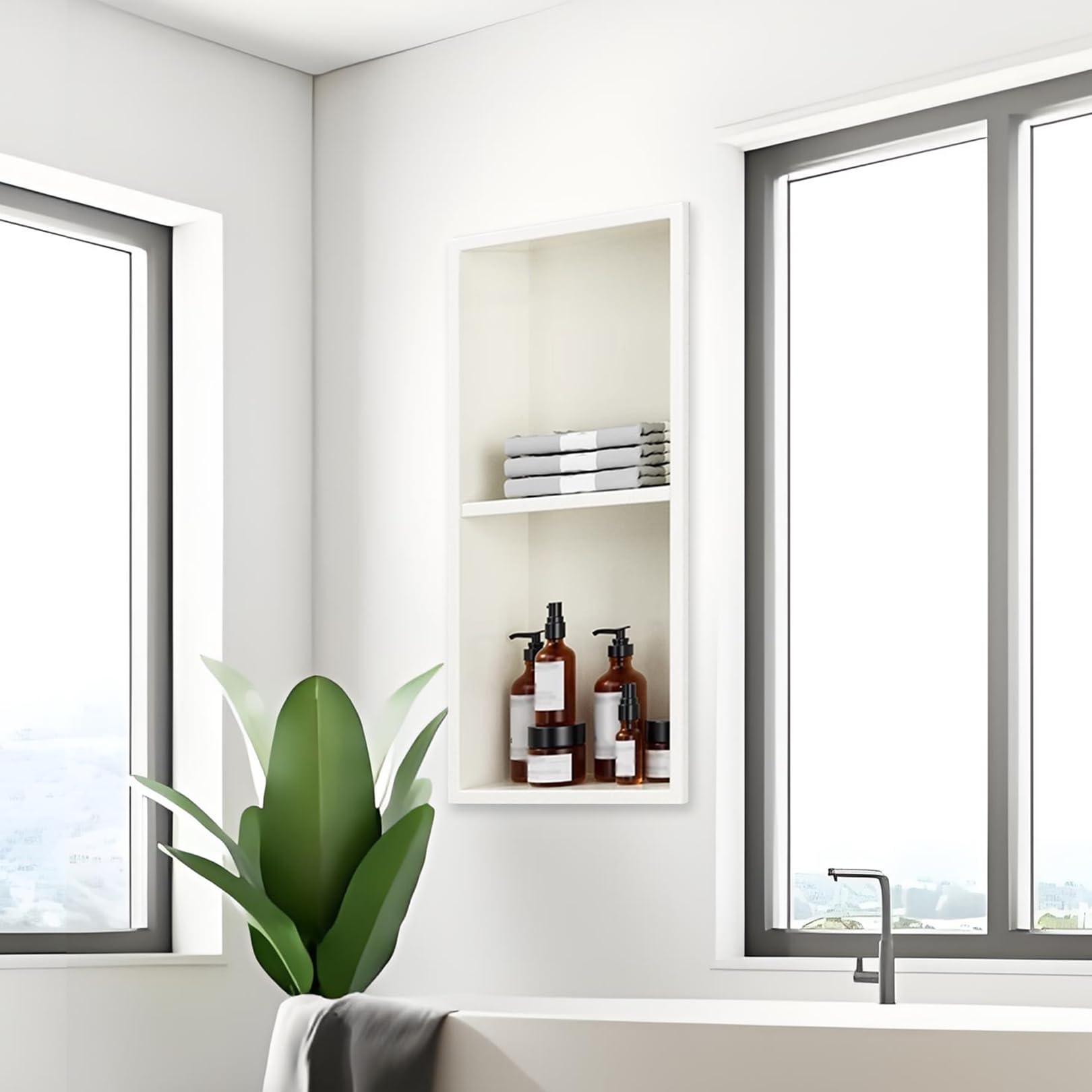 Niche de douche acier inoxydable encastrable design minimaliste pour salle de bain