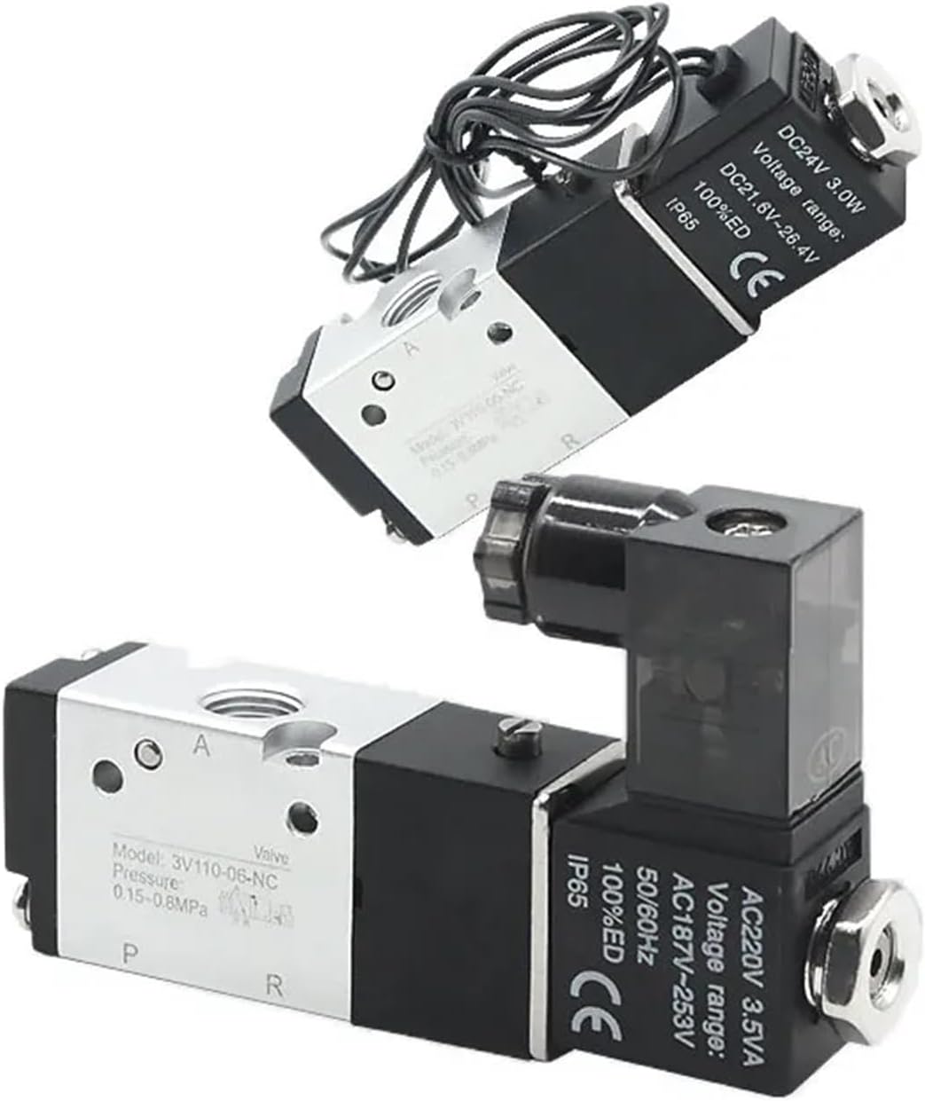 3V110-06 12V 1/8" Solenoid Valve 3 Way Pneumatic Air Control Valve Electric Gas Magnetic Valve Alumium Body(Led 3v110-06,DC12V)