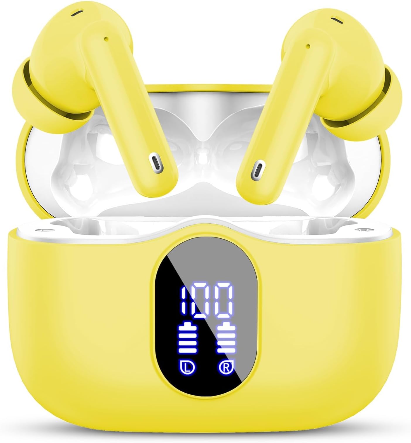 Btootos Wireless Earbuds, Bluetooth 5.4 Headphones In Ear with 4 ENC Noise Cancelling Mic, New Bluetooth Earbuds Mini Deep Bass Stereo Sound, 36H Playtime LED Display Wireless Earphones Yellow