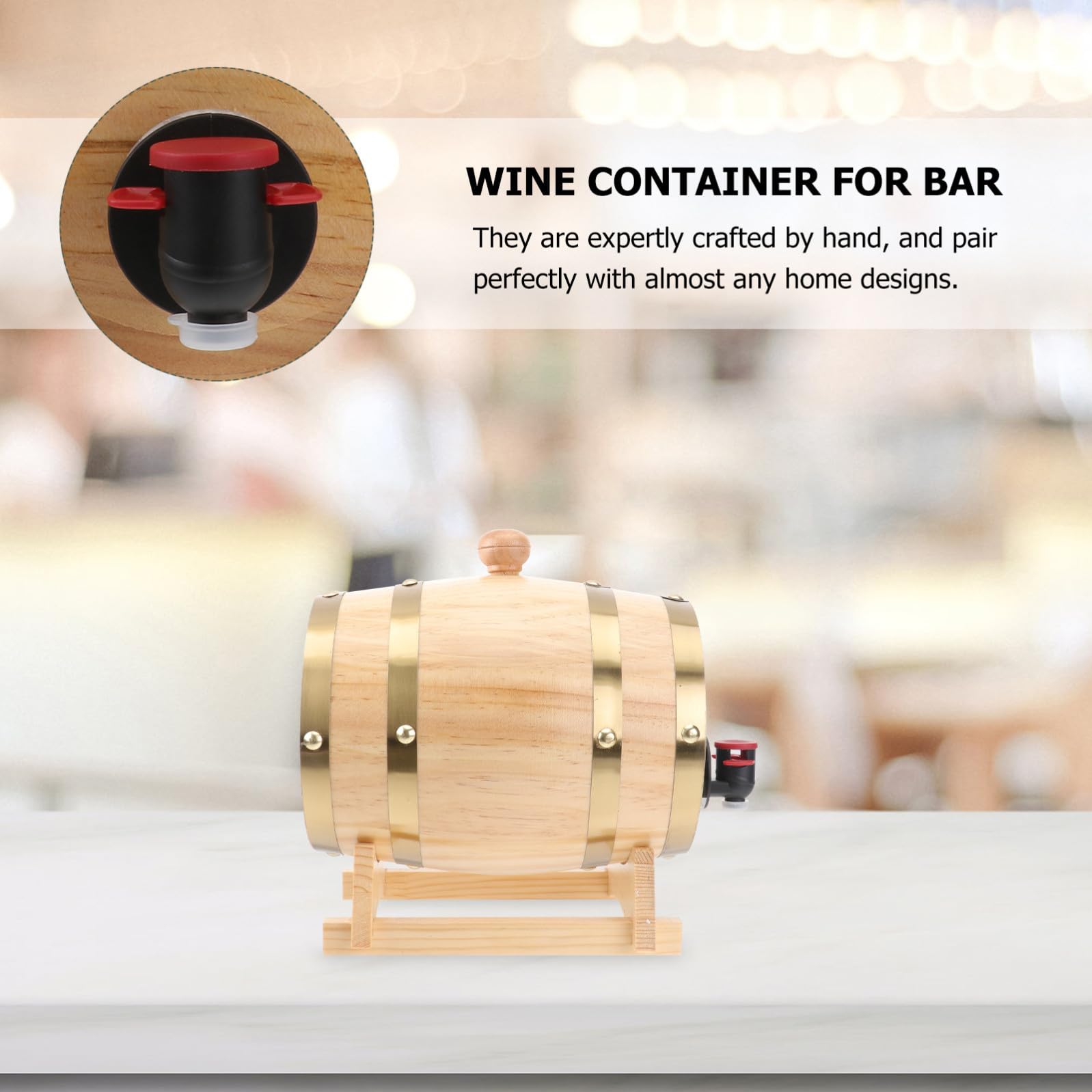 Artibetter Fût de Bière en Bois 1 Pièce 1, 5 L Support, Bonde et Robinet Couleur Aléatoire