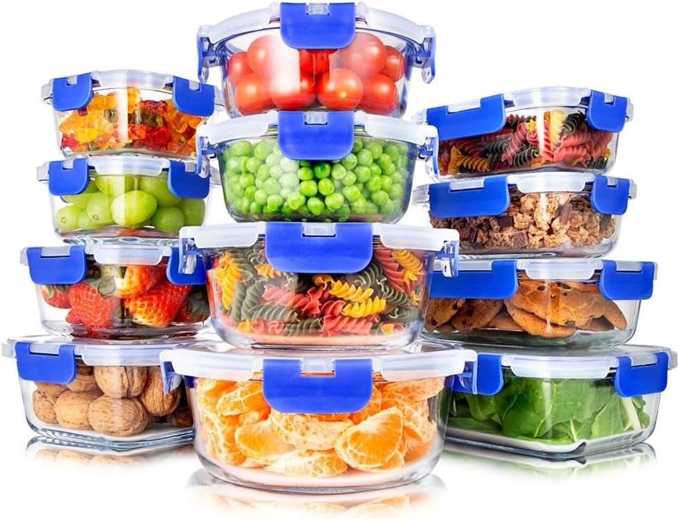 12-Pack SereneLife Glass Meal Prep Containers – Leak Proof & Dishwasher Safe