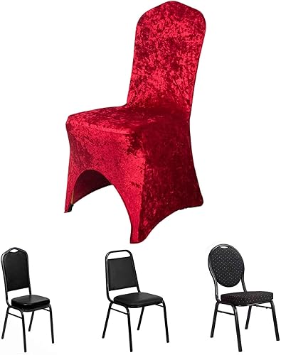 Efavormart - Funda elástica para silla de banquete de terciopelo triturado rojo y elastano con bolsillos para los pies, funda para silla de boda,