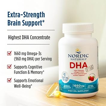 Nordic Naturals DHA Xtra, Strawberry - 60 Soft Gels - 1660 mg Omega-3 - High-Intensity DHA Formula for Brain & Nervous System Support - Non-GMO - 30 Servings