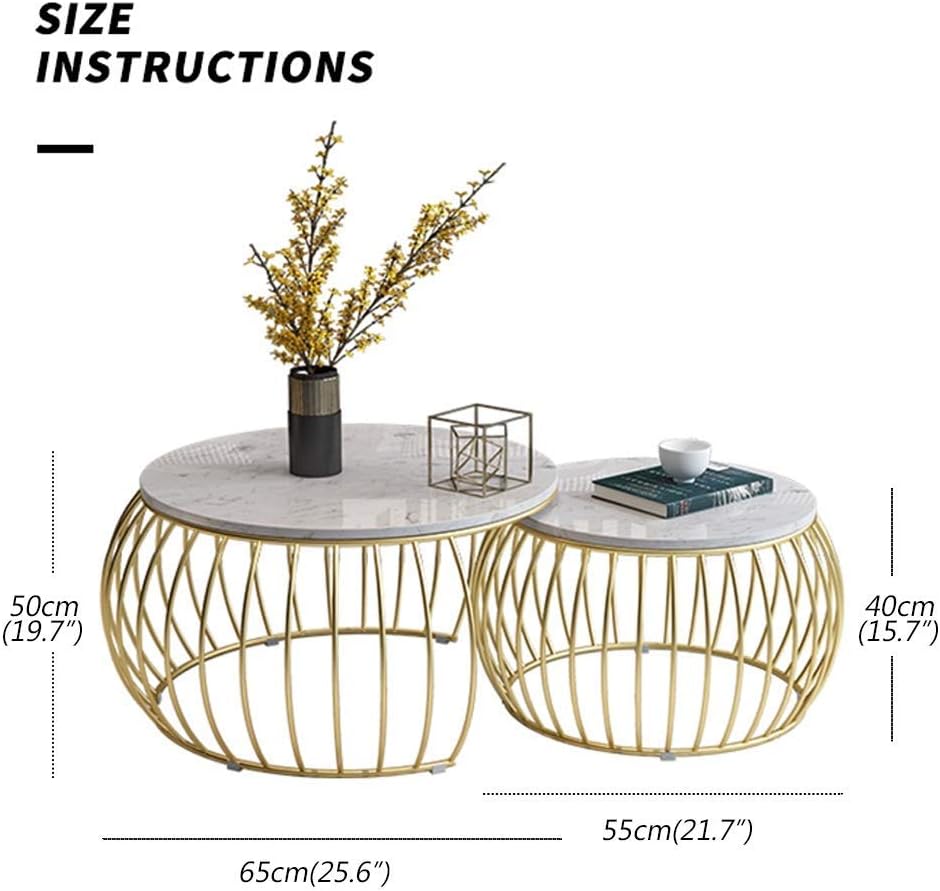 Home Furniture Decorative Stackable Nesting Table Set,Round Side End Table Accent Coffee Table Nightstands, Modern Design, White Marble Top
