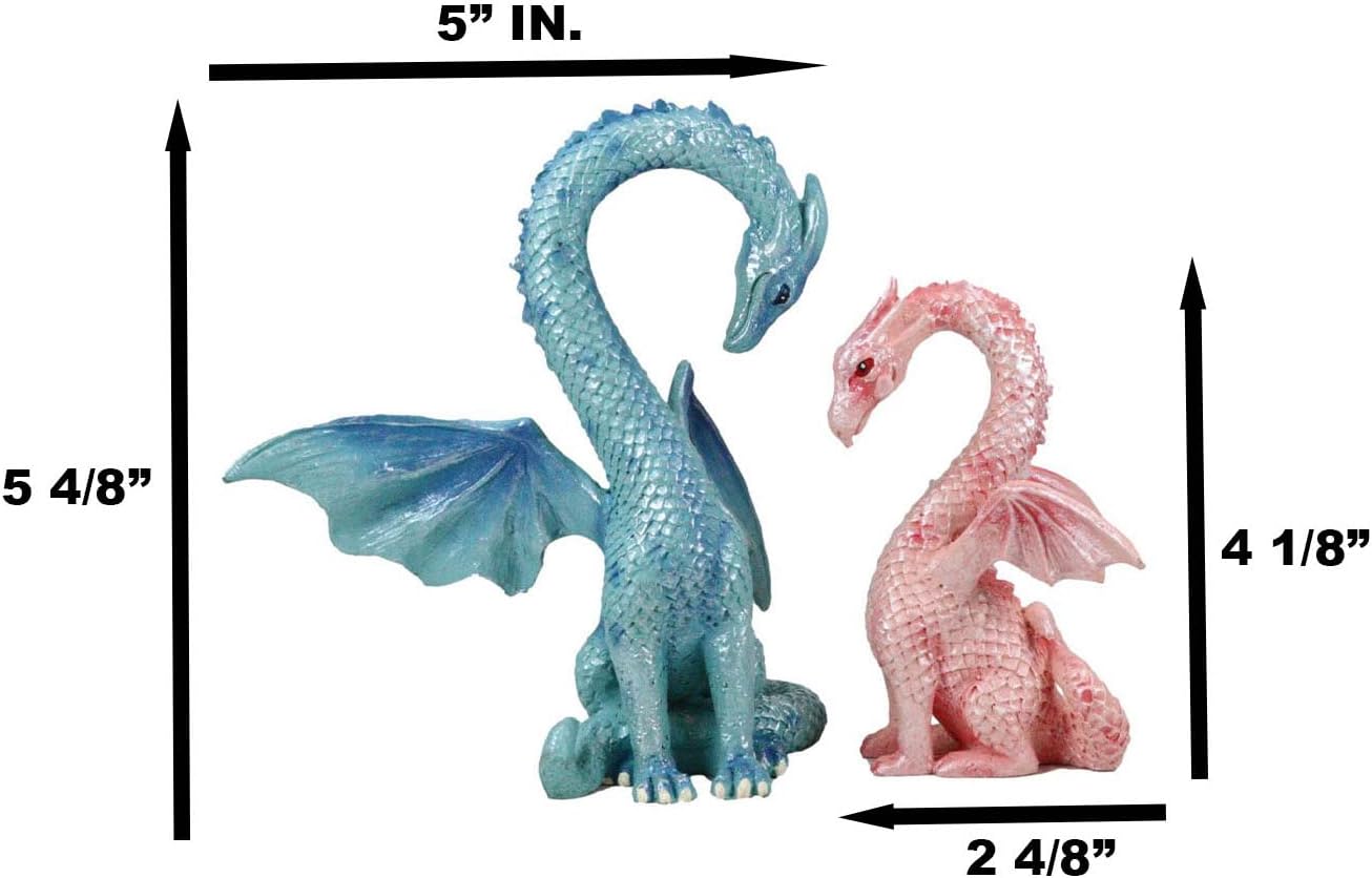 Ebros Gift Valentine's Blue and Pink Cupid Love Dragon Couple Figurine Set of Two Forming Heart Shape Romantic Dragons Decor Sculptures Fantasy Art