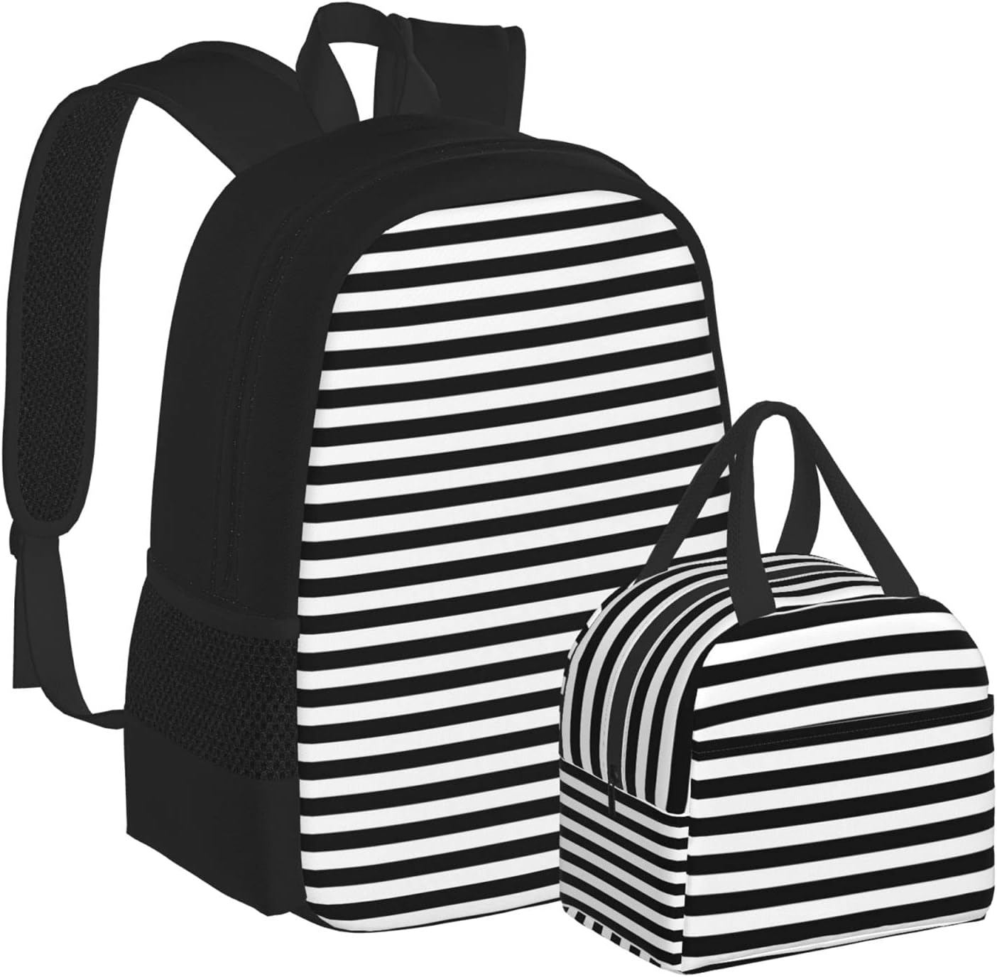 Black And White Stripe Backpack Student 