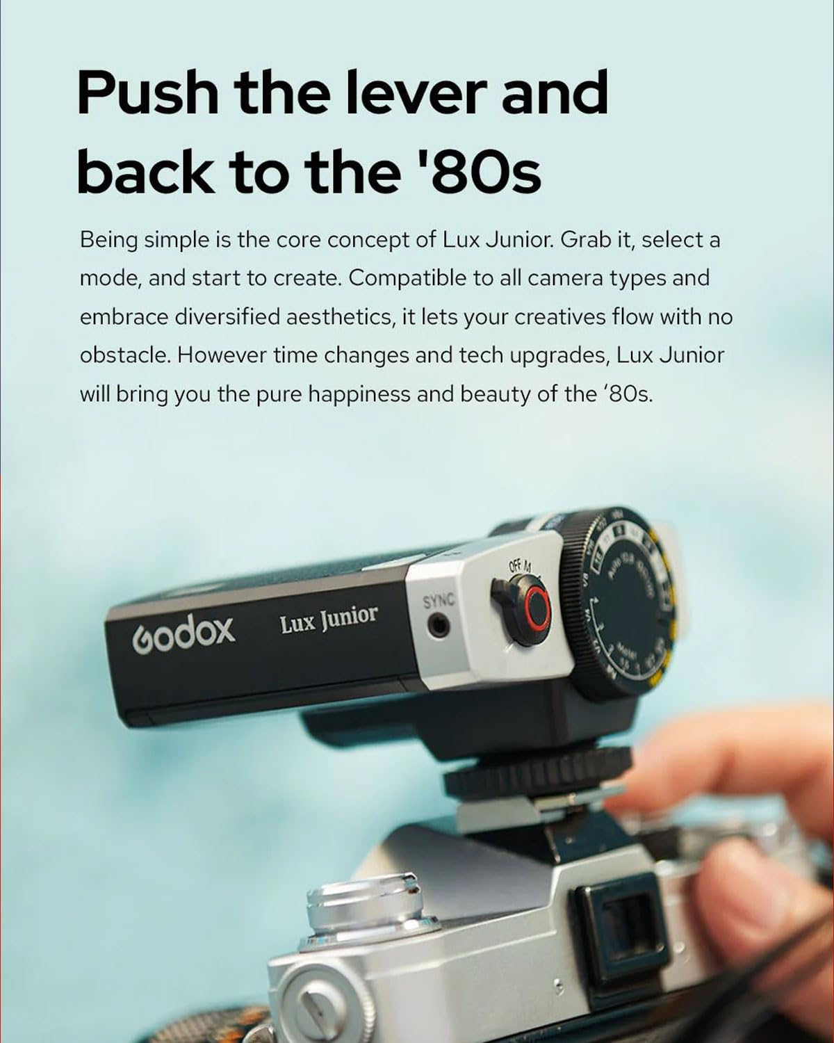 Godox Lux Junior Retro Kamerablitz,Speedlite GN12 6000 K ± 200 K CCT, automatische und manuelle Modi 1/1-1/64 Blitzleistung, 28 mm Brennweite für Canon Nikon Sony Fuji Olympus Hot Shoe Kameras