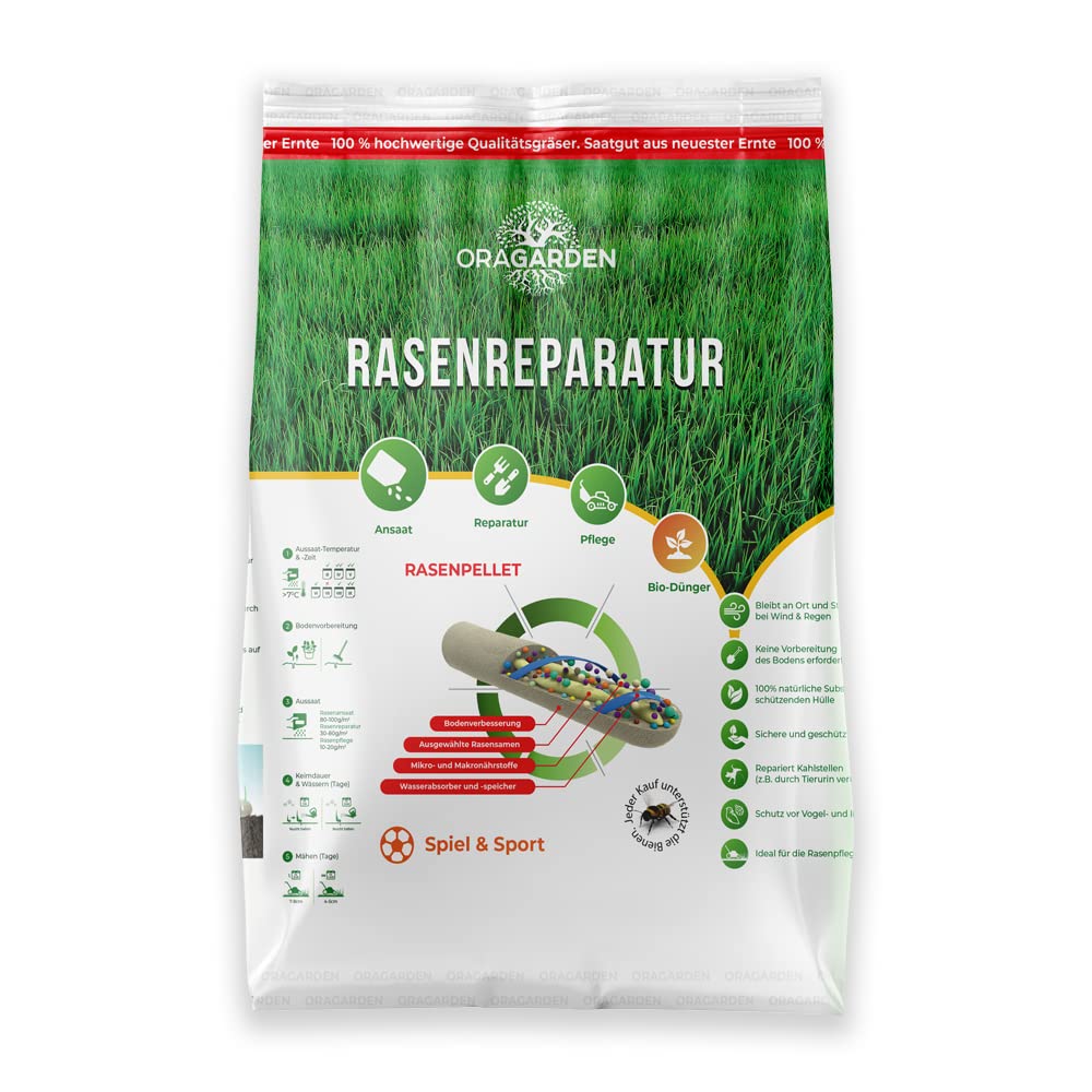 Rasenpellets Schnellkeimend für Sport und Spiel - Rasensamen für Robusten und Widerstandsfähigen Rasen - Rasensaat zur Ansaat und Nachsaat Spielrasen - Premium Schnell Wachsende Grassamen (10 kg)