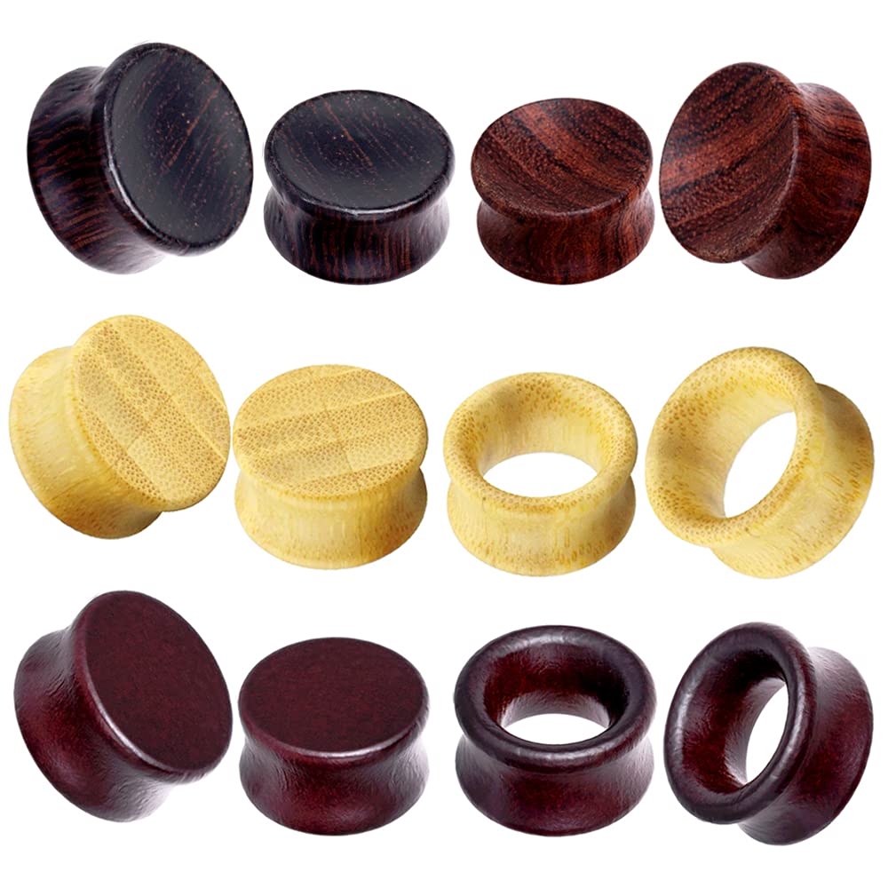 12pcs Wooden Gauges For Ear Nature Wood Tunnels Earrings Plugs Vintage Body Piercings Saddle Stretchers Set 2G-20mm