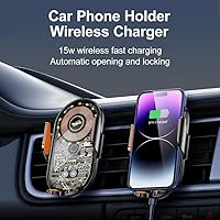 Vista 2 de Soporte inalámbrico para cargador de automóvil, carga rápida Qi de 15 W, soporte de teléfono con abrazadera automática para dispositivos de 4.7 a