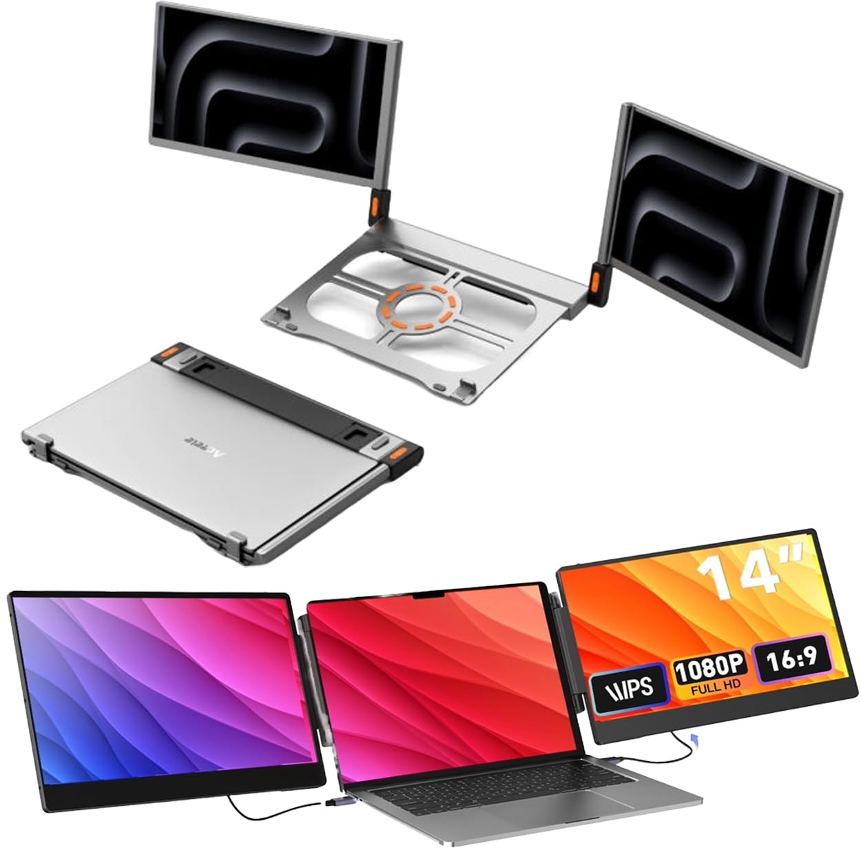 4K Smart Portable Quad Monitor for Professionals, Laptop Monitor Extender, Quad Laptop Screen Extender, HDMI/USB-A/Type-C Plug and Play for Win, Mac, Chrome, Android, Work with 13.3”-16.5” Laptops
