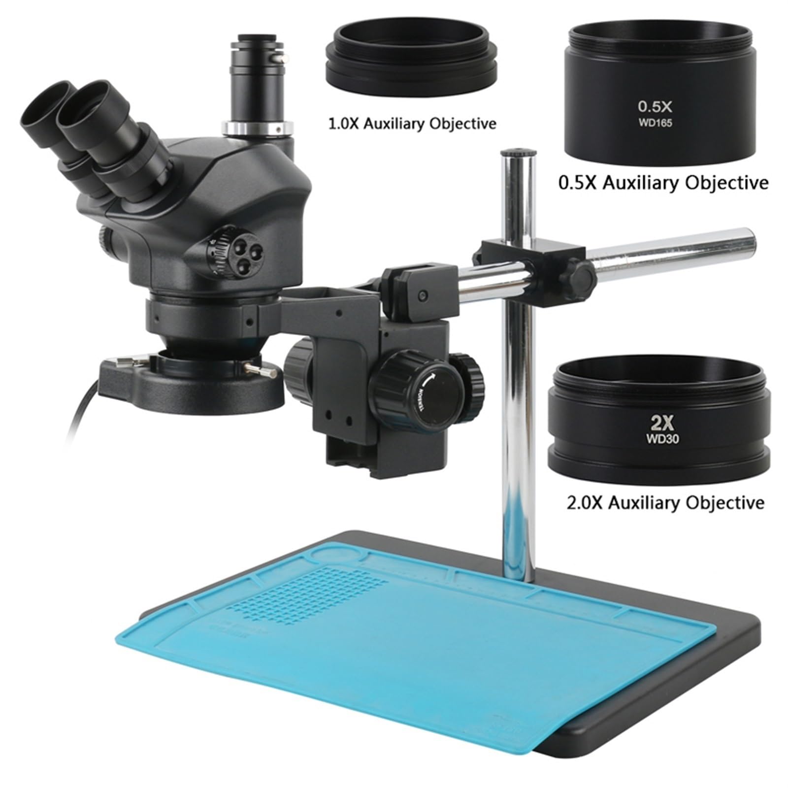 Set Di Microscopi Trinoculari For Microscopio Stereo Focale Regolabile Simul Da Laboratorio Industriale For La Riparazione Orologi For Telefoni Gioielli(With 0.5x 1.0x 2.0x)