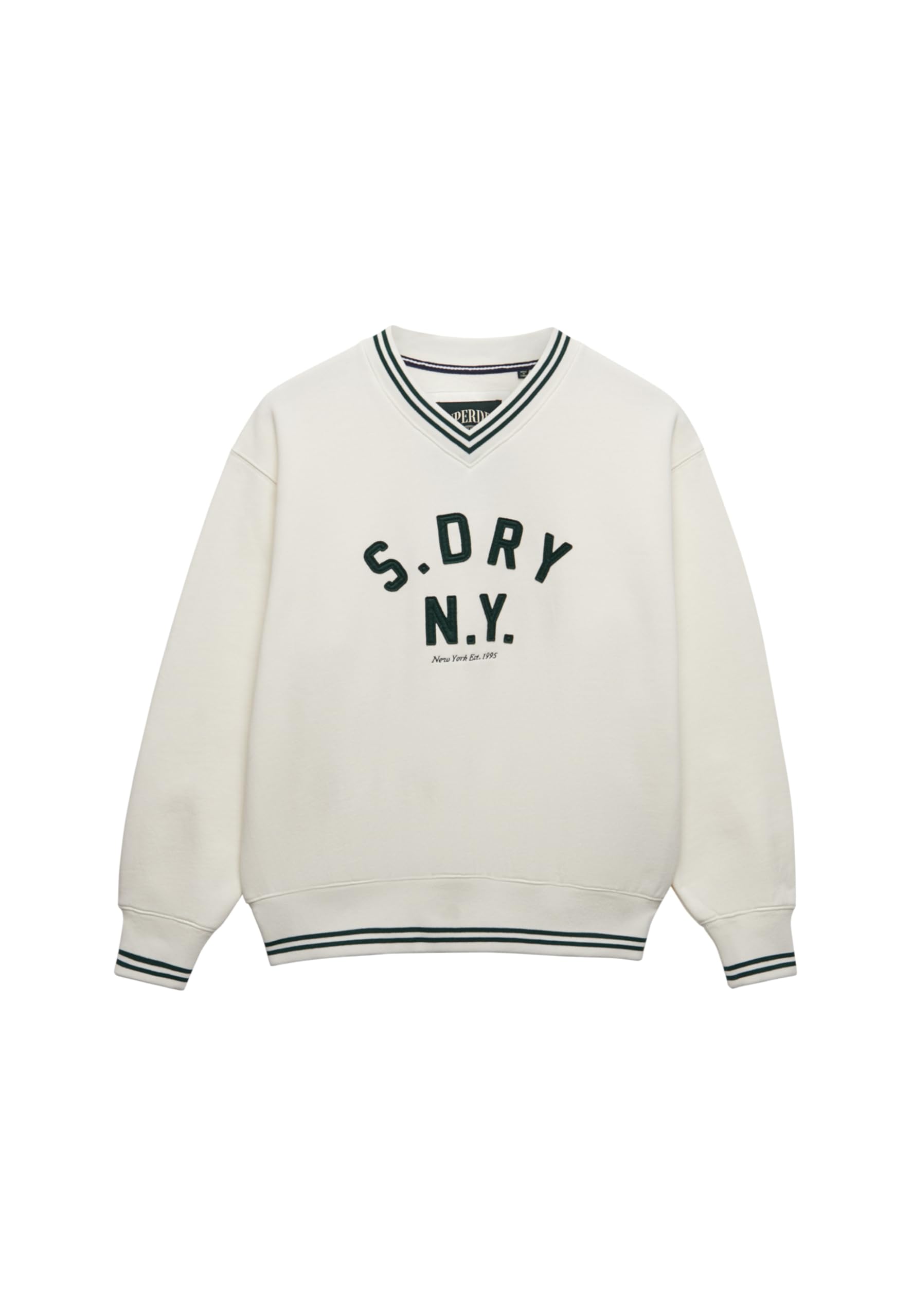 Superdry Country Club Sweat-shirt à col en V pour femme avec application Crème 38
