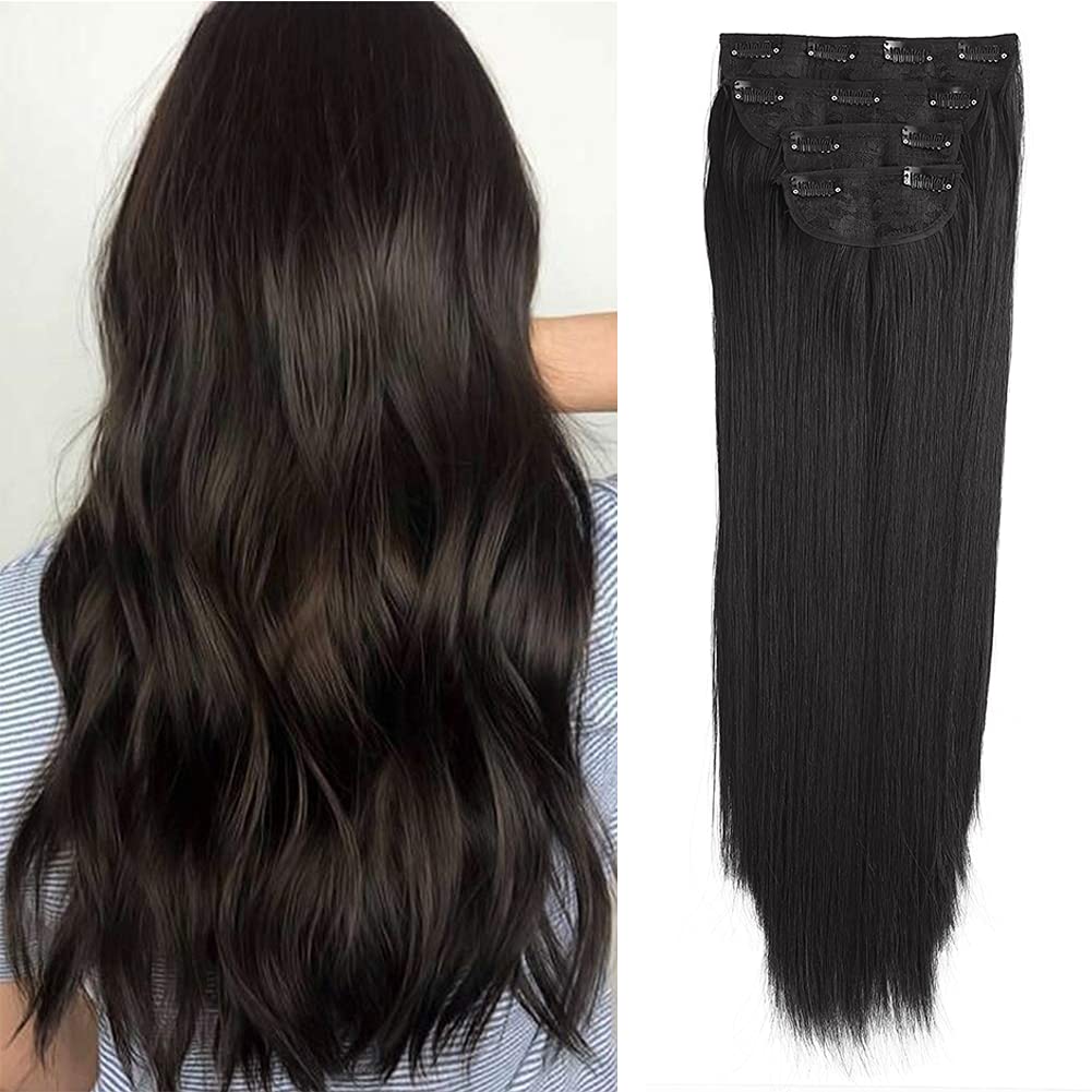 Xtrend 4Pcs 20 Inch Straight Clip in Hair Extensions Double Weft Clip on Synthetic Hair Extension for Women 2#
