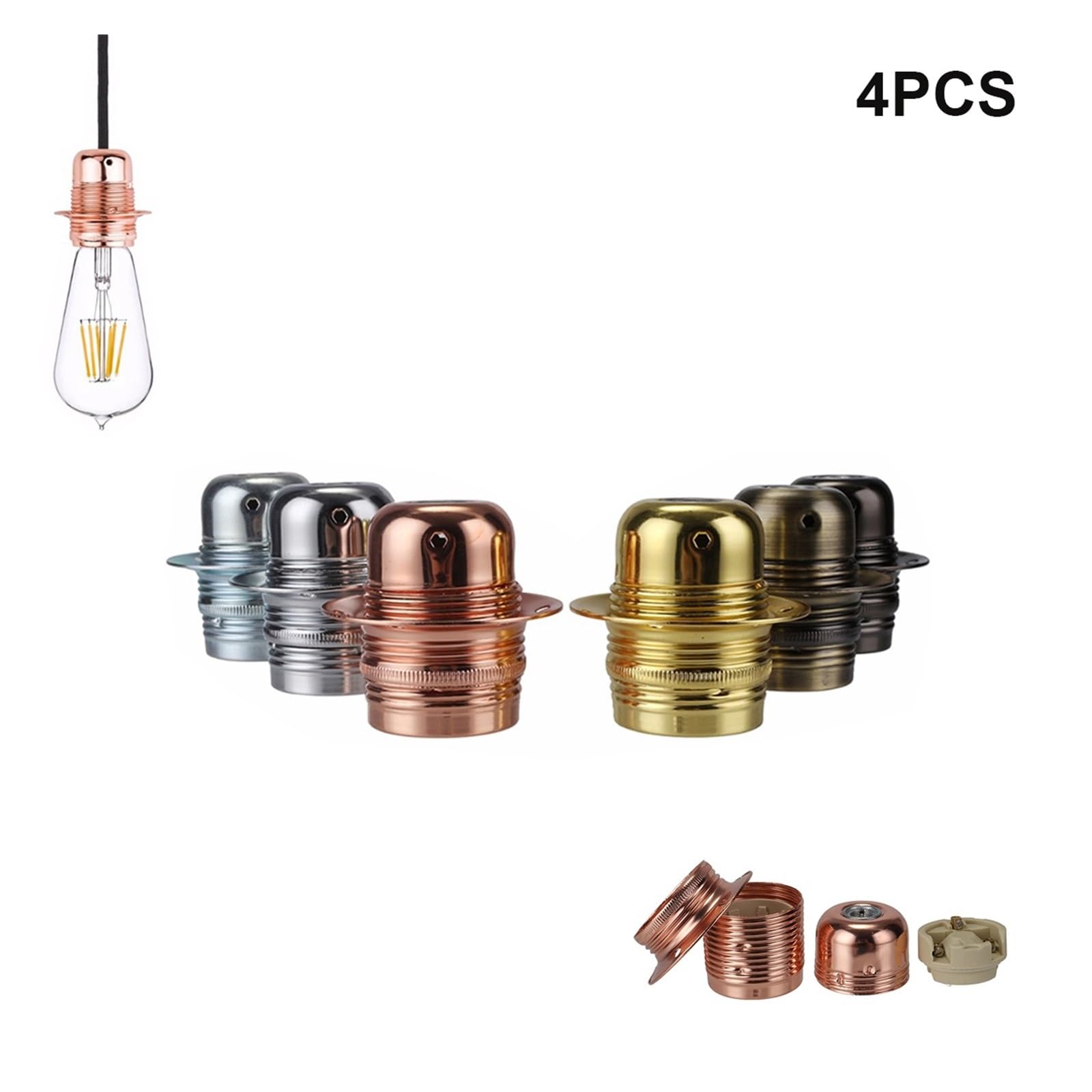 DIY Lampensockelhalter E26 E27 Lampenfassungen Keramik Industrie Retro Metall Beleuchtungsbeschläge for Pendellampenschirm mit Ring wanglan (Size : E26 E27, Color : Rose Gold)