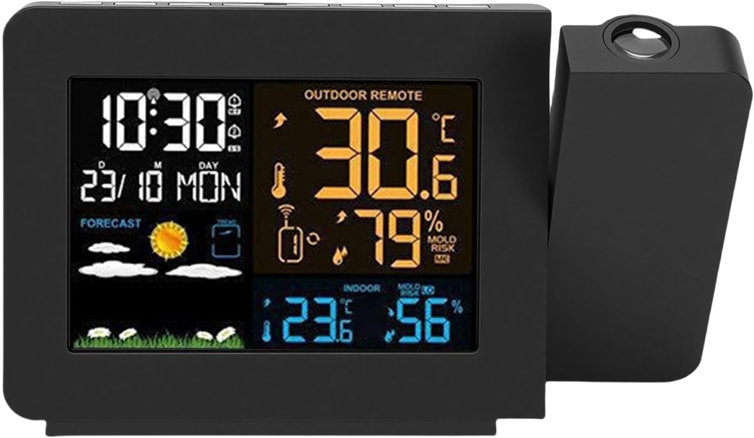 AUNMAS Weather Forecast Alarm Clock, Projection Clock with Temperature Humidity Display and Color Screen, for Home Office Living Room Decor