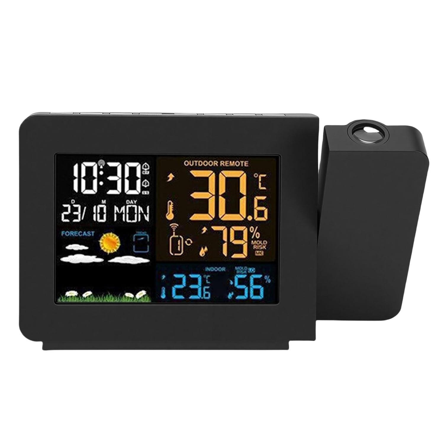 Projection Alarm Clock, Weather Forecast Station with Temperature Humidity Display and Color Screen, for Bedroom Indoor Outdoor Use