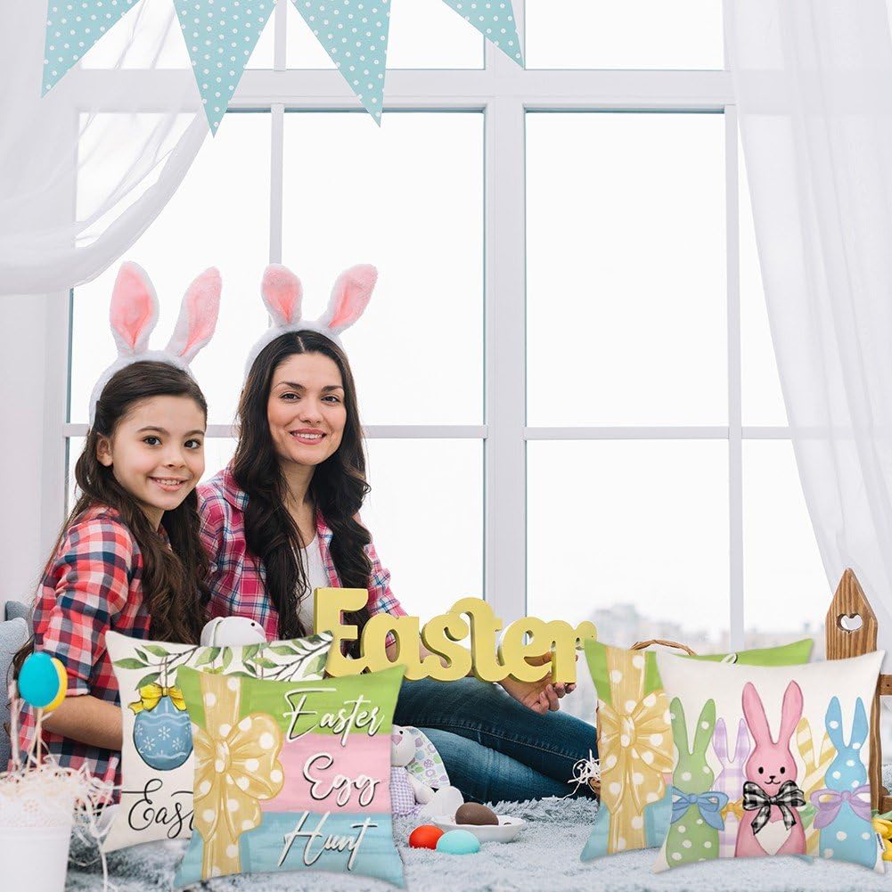 4 szt. Happy Easter poszewki na poduszki jajka wielkanocne królik wiosna dekoracyjne poszewki na poduszki poszewki na poduszki na sofę kanapę łóżko dom wiosna Wielkanoc dekoracja