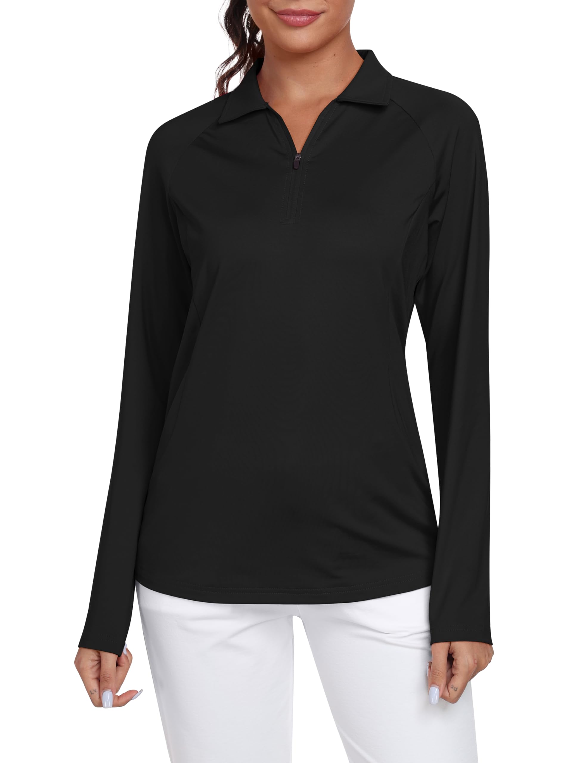 AIRIKE Camiseta polo de manga larga con cremallera para mujer, de secado rápido, cómoda, de forro polar