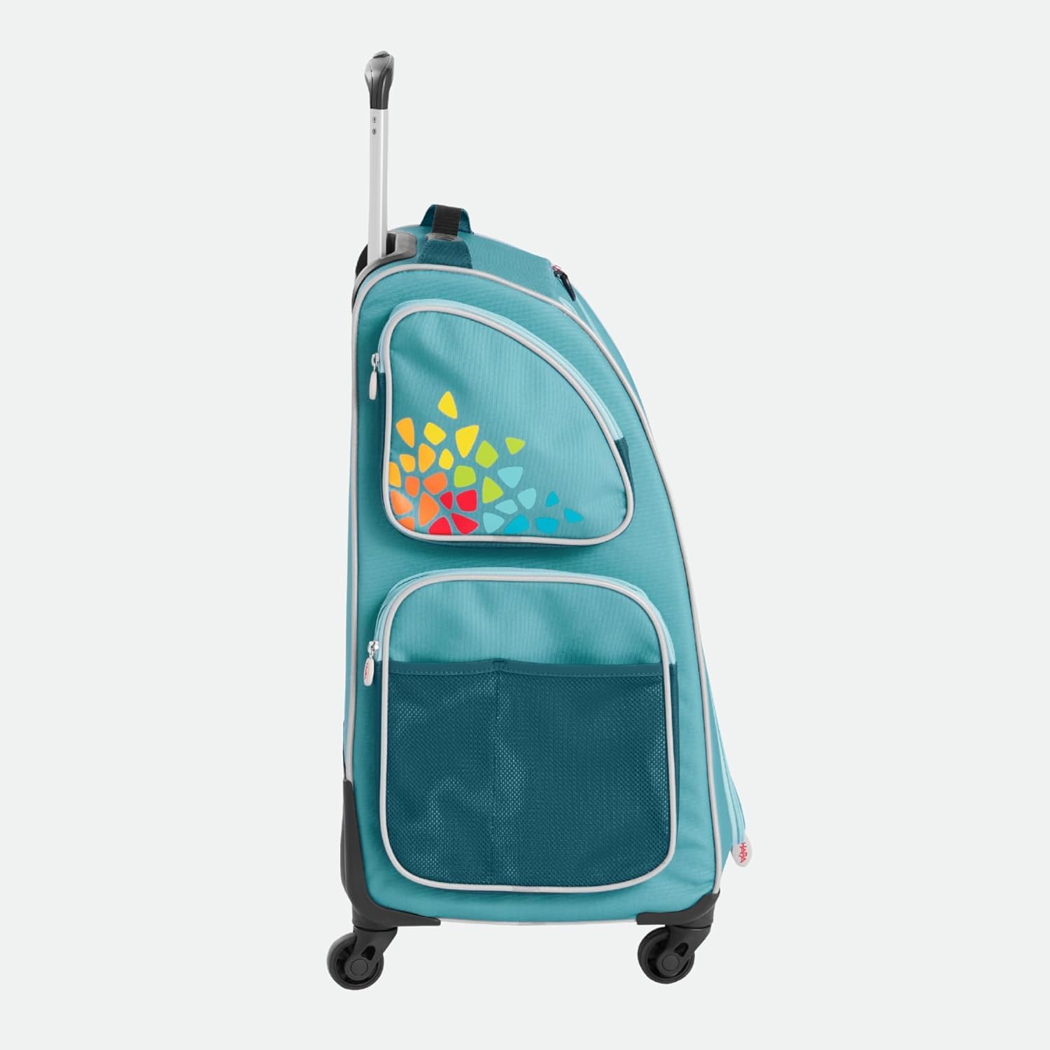 HABA Kinder-Schranktrolley Petrol mit 4 Rollen – Kinderkoffer aus recyceltem Polyester mit Schmutzwäschebeutel, 3 herausnehmbaren Böden und 4 Reißverschluss-Außentaschen – 2012724001