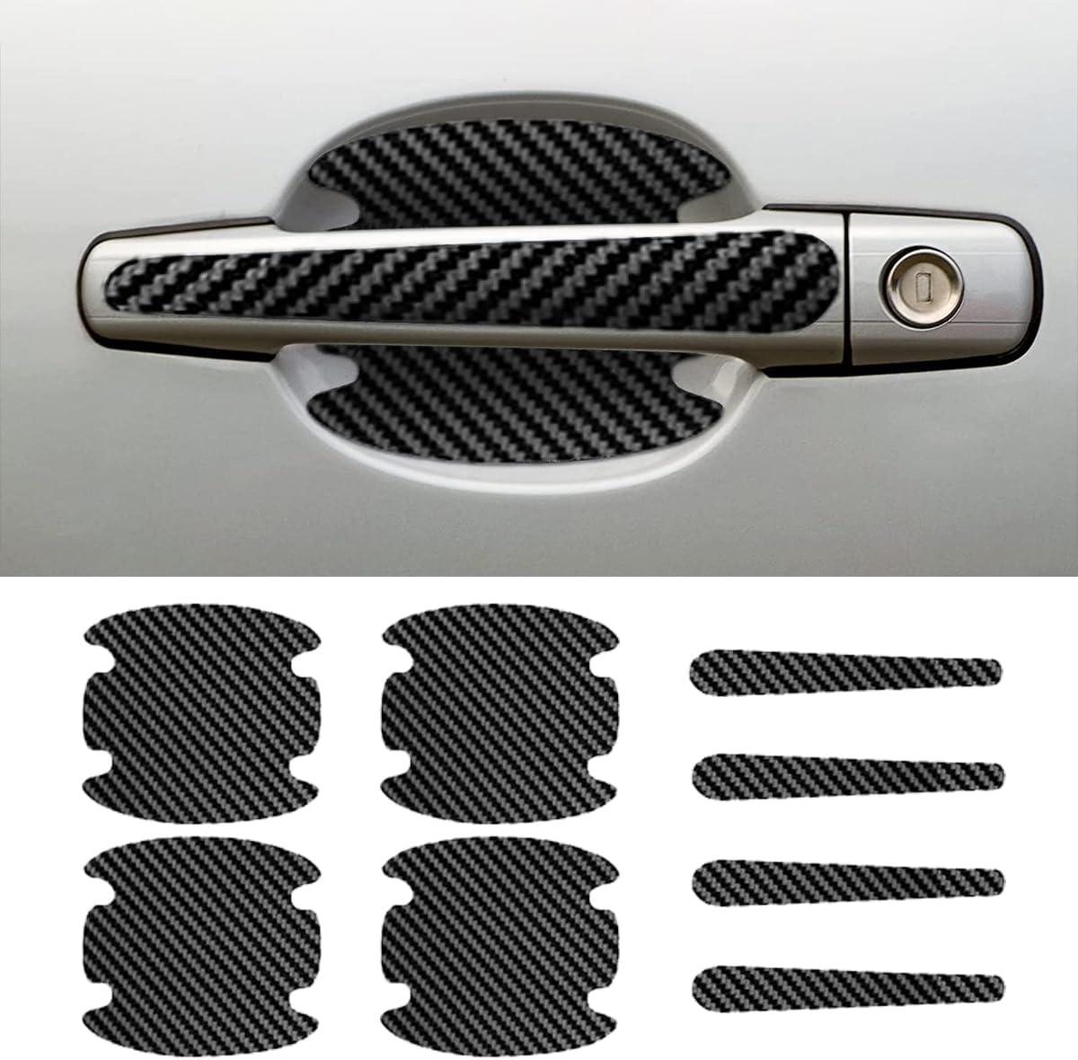 Car Door Handle Scratch Protector Carbon Fiber Car Door Handle Bowl Sticker Universal Auto Door Handle Paint Guard Cover Door Handle Cup Protective Film for Car (Black)