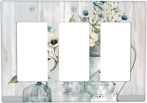 Miniatura 1 de Romyessen Cubierta de interruptor de luz floral rústica de granja, placa de pared decorativa de 3 cuadrillas triple basculante eléctrico para