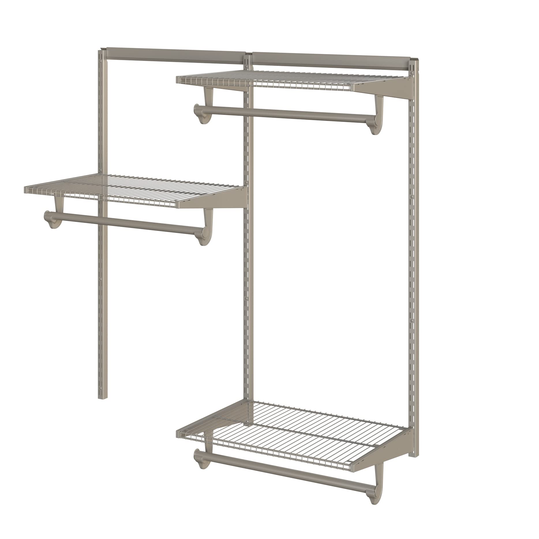 Closet Culture by Knape &amp; Vogt Culture 4 Ft. Steel Closet Organization System with, 3 Champagne Nickel Wire Shelves