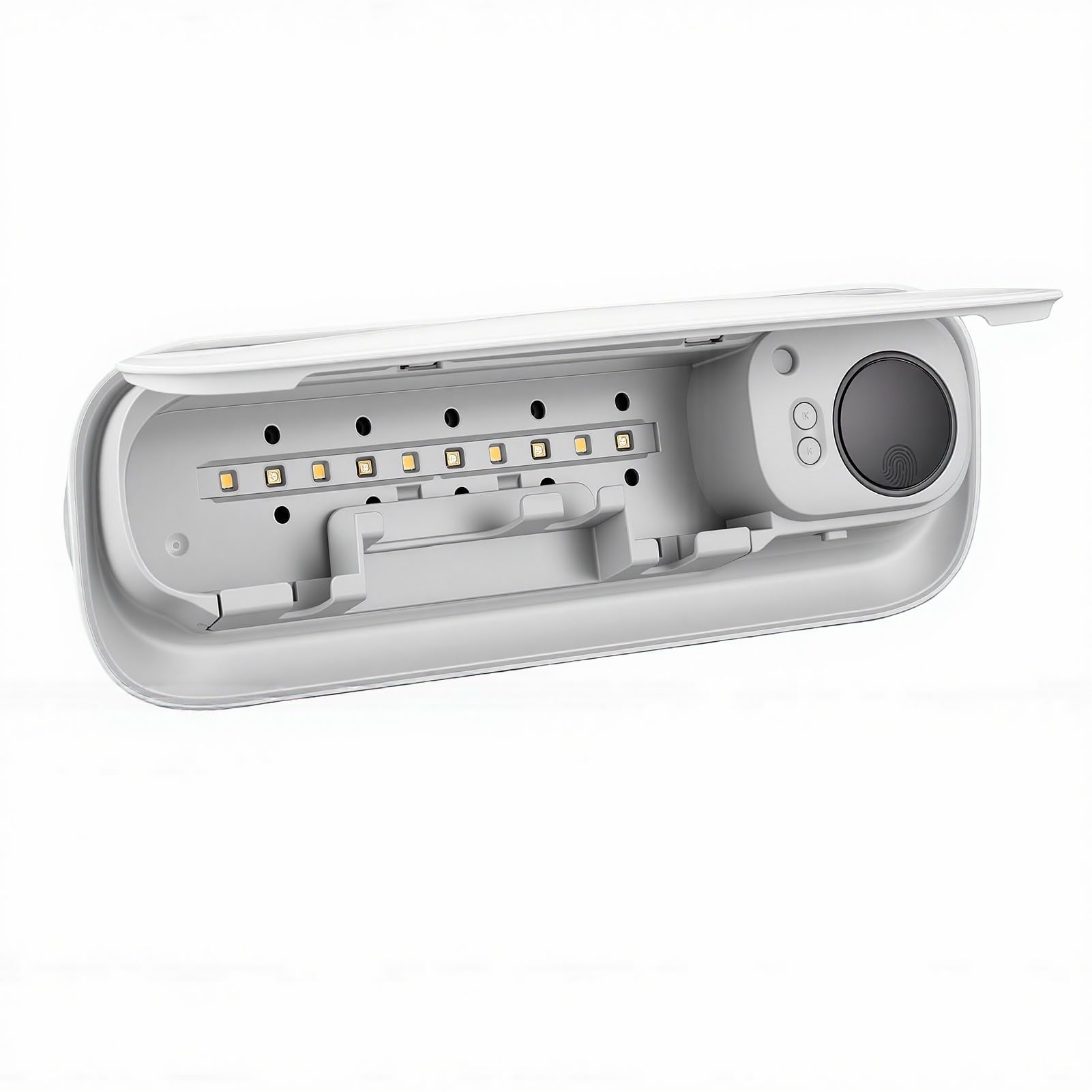 Fabater Soporte Inteligente para Desinfectante de Cepillos de Dientes UV,Limpiador de Cepillos de Dientes Montado en la Pared con 5 Ranuras y Secador de Calefacción,99,9% de Limpieza