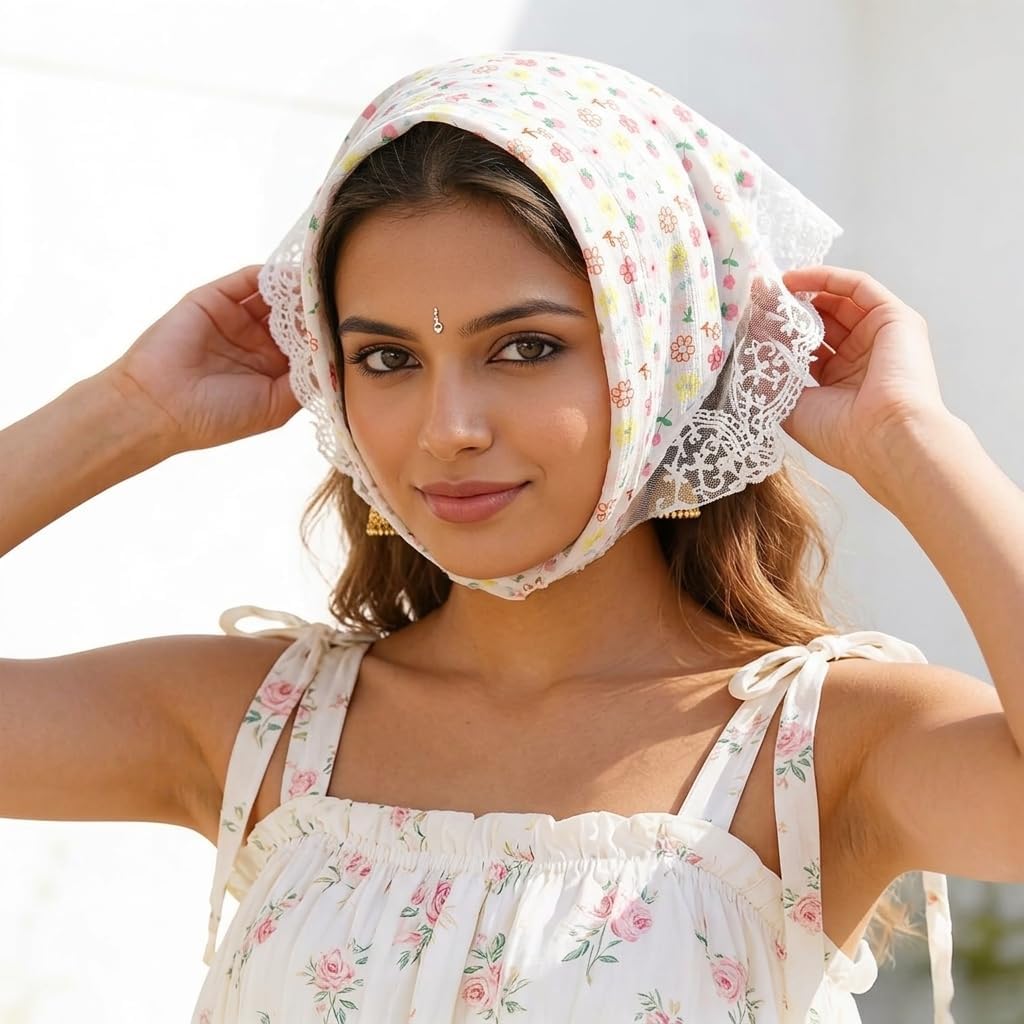 AKADO 2 Pcs Hairbands for Women Stylish, Triangle Lace, Soft Lightweight Head Scarf, Elegant Summer Bandana Accessory-image-3