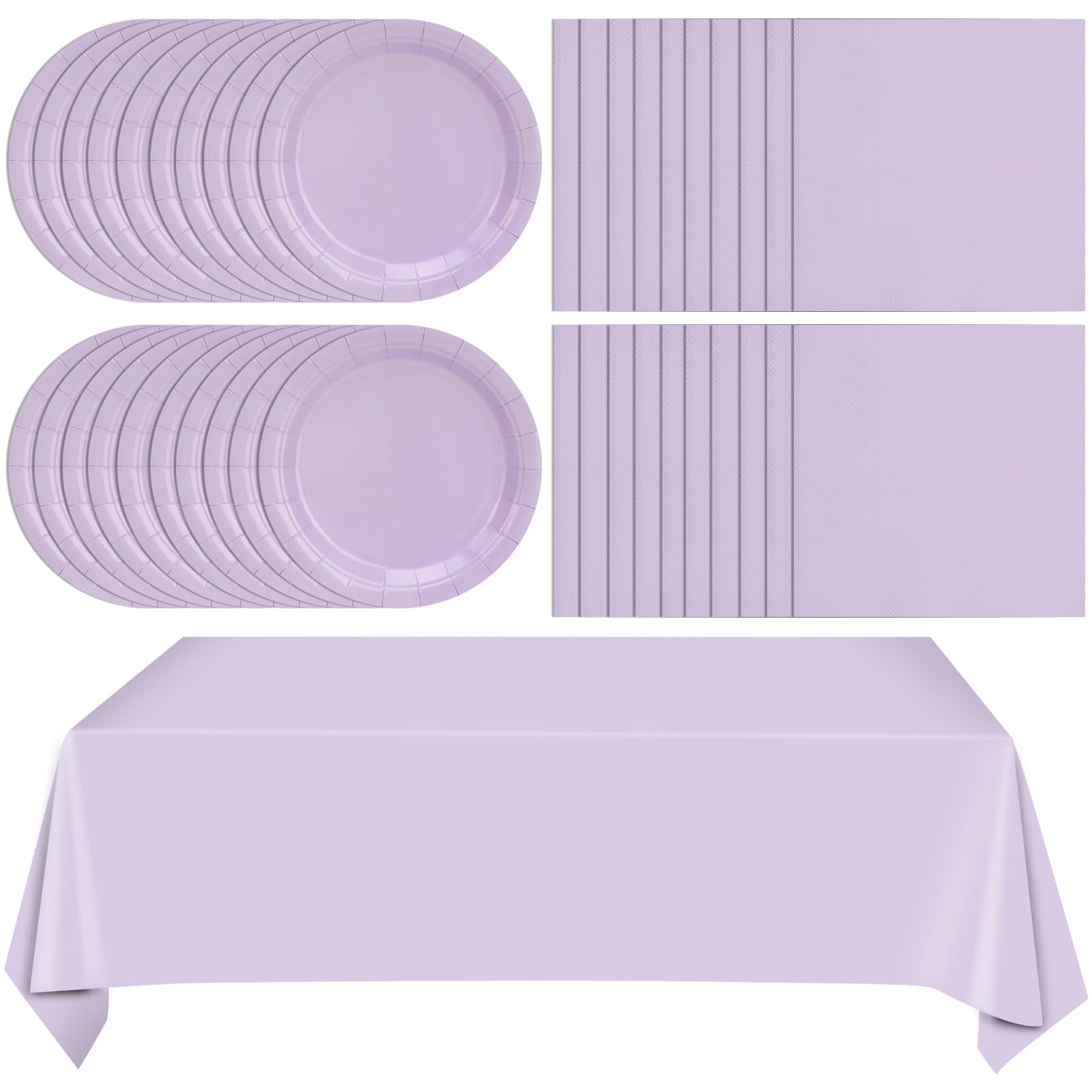 Juhap 49Pcs Light Purple Birthday Party Decorations Purple Party Supplies Include Plates Napkins and Tablecloth,Disposable Cake Plates Purple