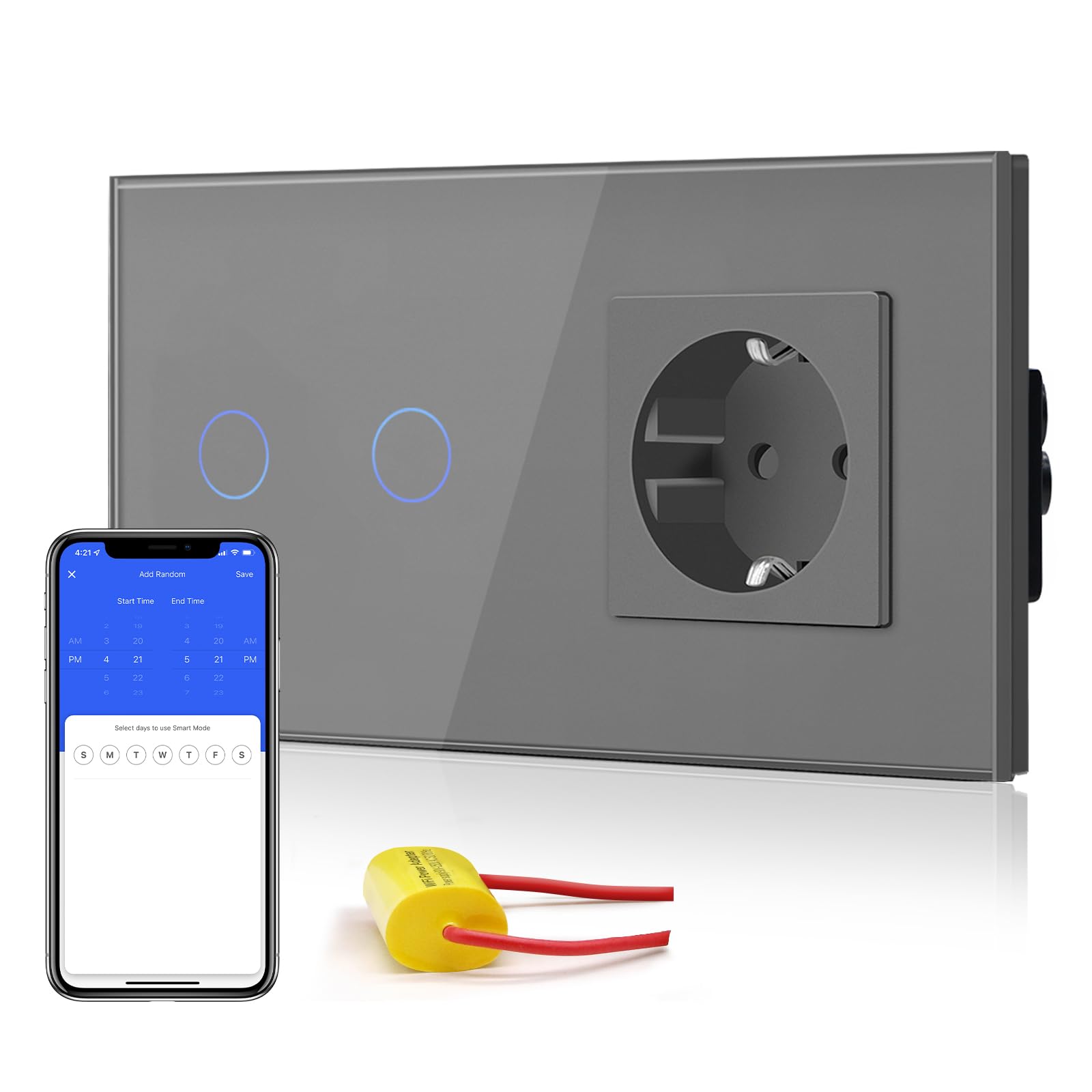 BSEED Smart Alexa 3-voudig, 2-weg wifi-schakelaar, glazen wandlichtschakelaar, grijs, Google/spraakbediening, vrijgave-apparaten, pak van 2, (nulleider vereist