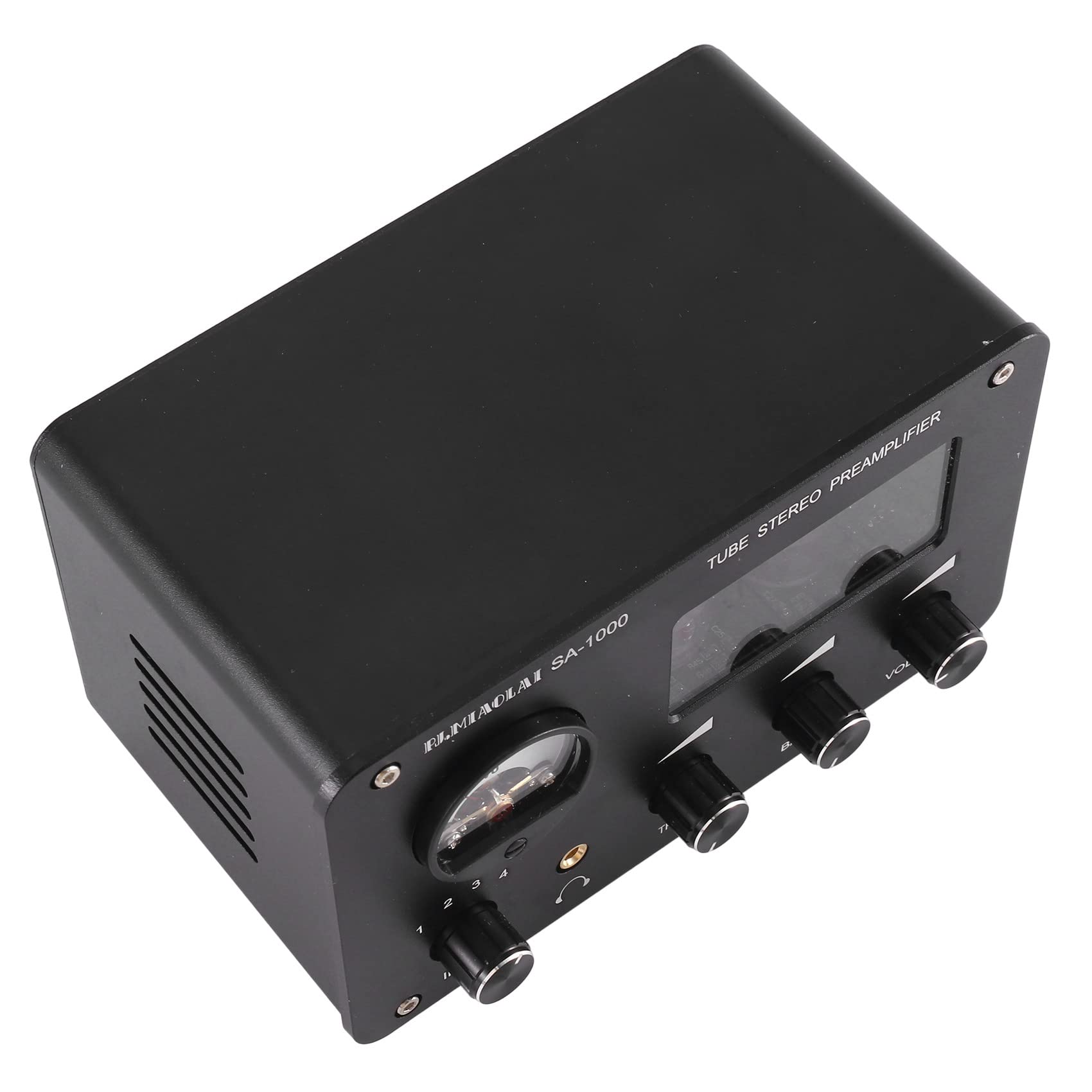 Preamplificador de Tubo de AudióFilo Preamplificador HiFi de 4 Entradas y 2 Salidas con Medidor de VU Incorporado Amplificador de Ajuste de Graves Altos Enchufe de la UE