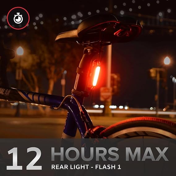 LINE-120 Front & Rear Bike or Skateboard Lights USB Rechargeable LED Headlight & Taillight Set Accessories for Bicycle, Longboard & Skateboard Safety
