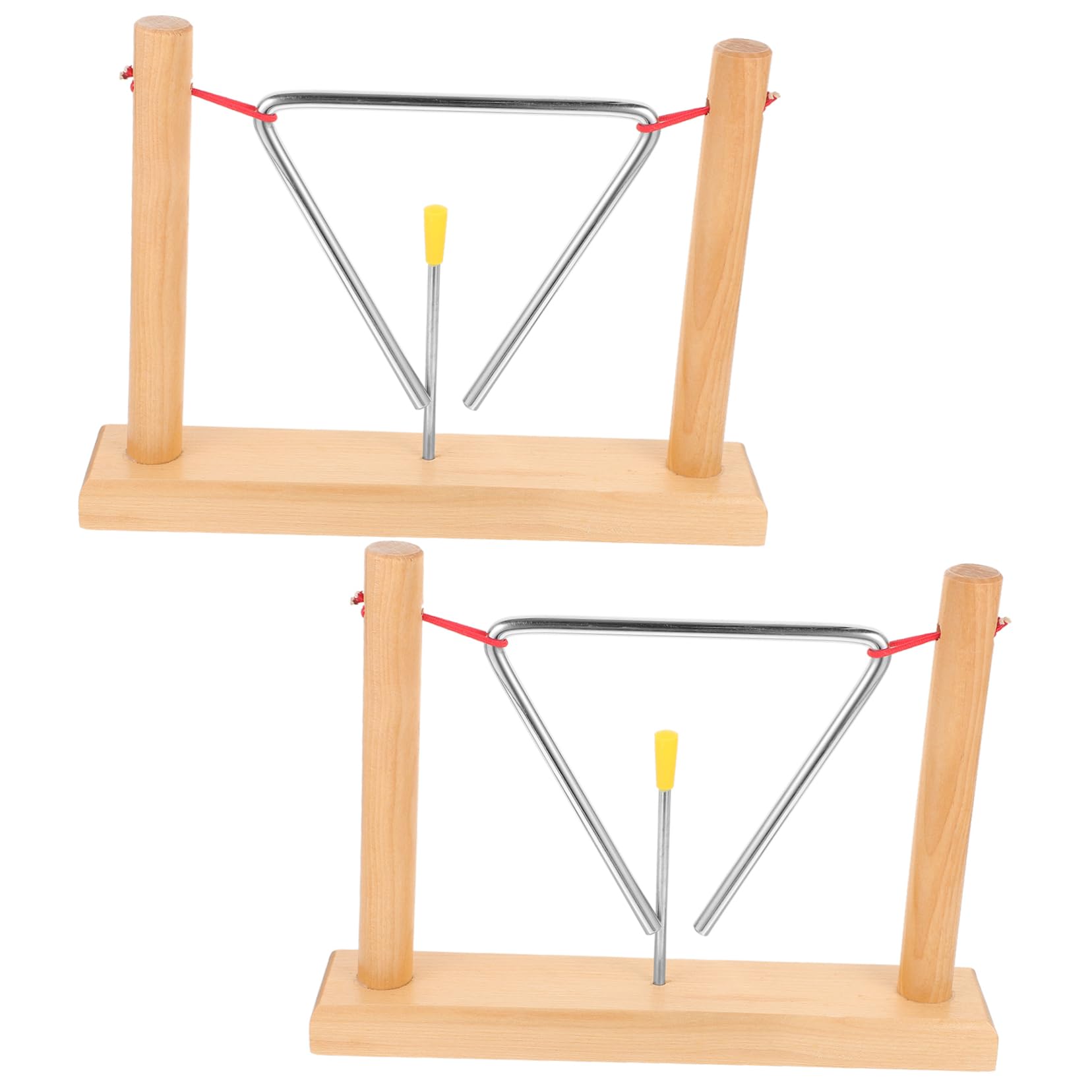 Totority 2 Sets Boys and Girls Triangle Bell Percussion Instrument Metal Material Wooden Stands Strikers