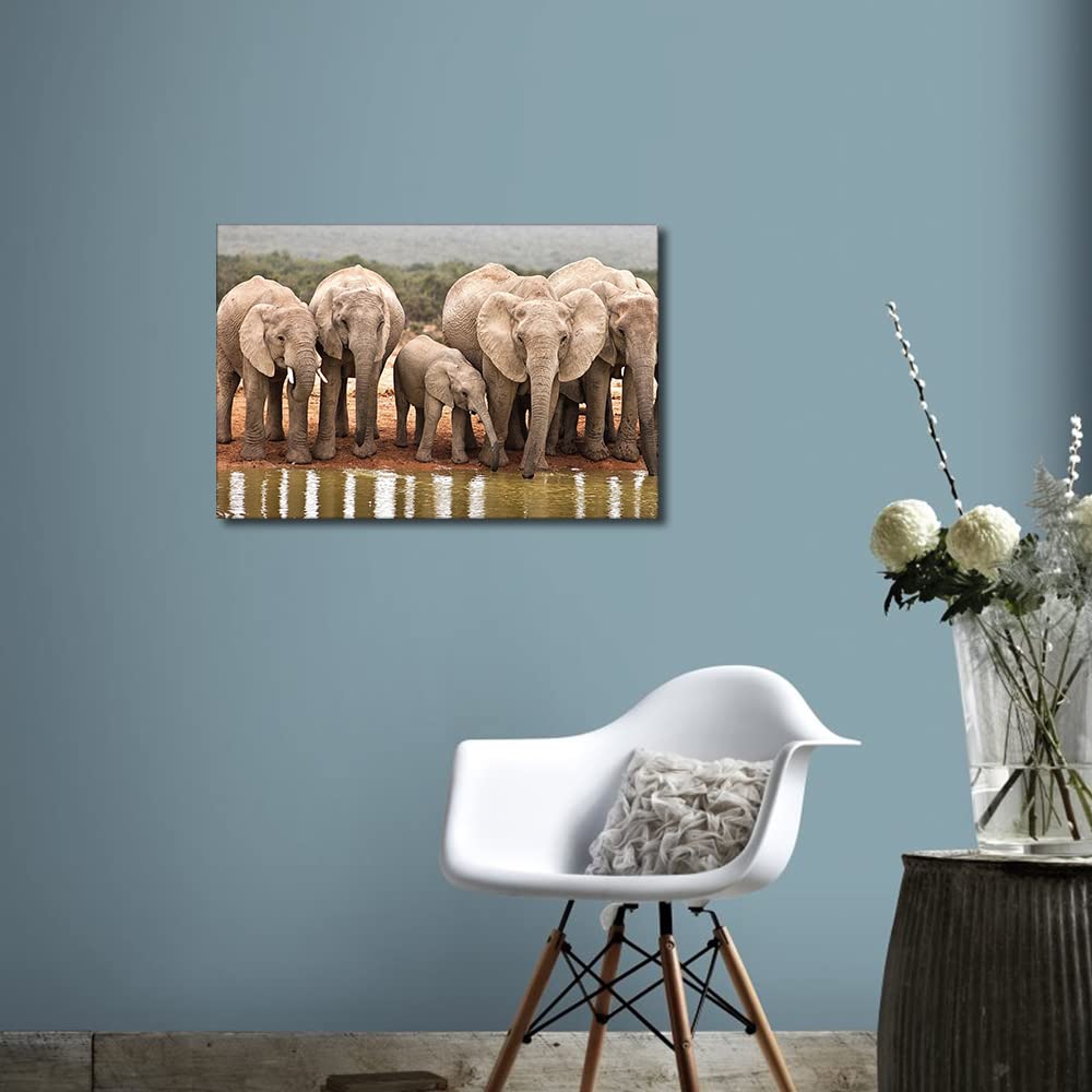 Canvas Wall Art Wild Animals Picture Artwork for Bedroom Wall Decorations for Kid's Room Living Room Hang Pictures Wall Artwork(16x24in-Wild Elephants Drinking by the River - Image 4