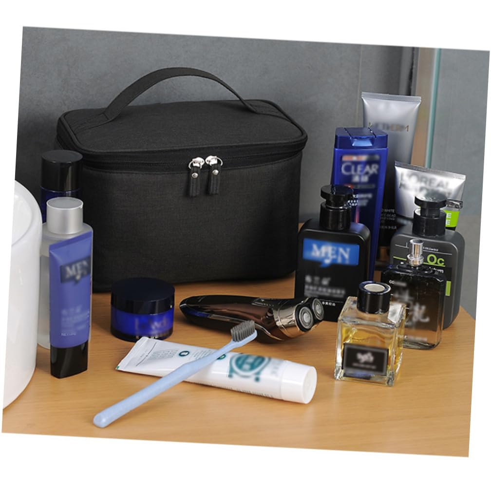 POPETPOP 2pezzi Borsa Cosmetica Compatta Per Viaggio Organizer Per Trucco e Necessità Da Bagno Portatile Materiale Elegante Per Attività All Aperto e Viaggi Colorazione Nera Satinata