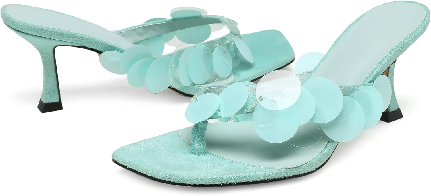 Black Flip Flop Heels Sandals for Women with Plastic Disc Straps Comfortable Slip on Open Toe Kitten Heel Thong Sandal Casual Summer Dressy Shoes. - Image 4