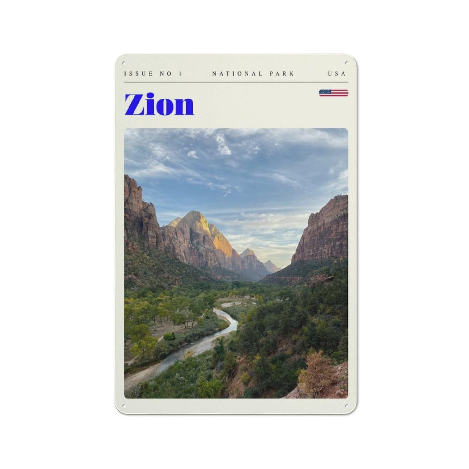 Junmoney Style Metal Wall Sign 30X20cm Featuring Zion National Park Travel Art For Bar Or Restaurant, Gift For Bar Decor Enthusiasts During The Christmas Season