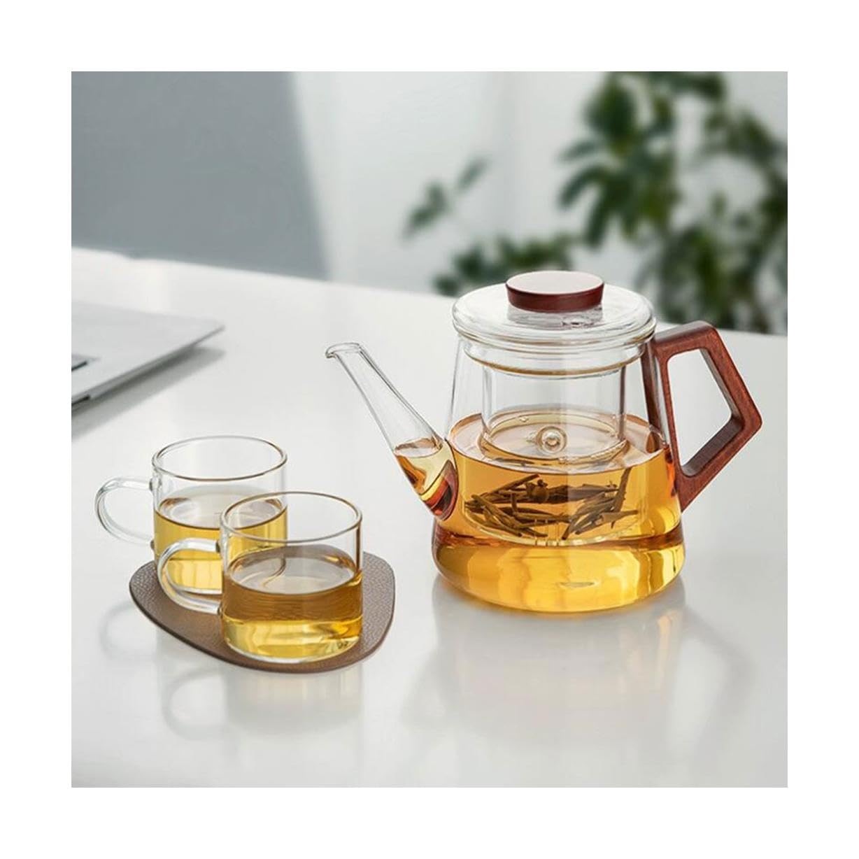 Glas-Teekanne für zu Hause mit Sieb, großes Fassungsvermögen, Teebereiter, Teeset, tragbarer Teekessel mit Deckel, 650 ml