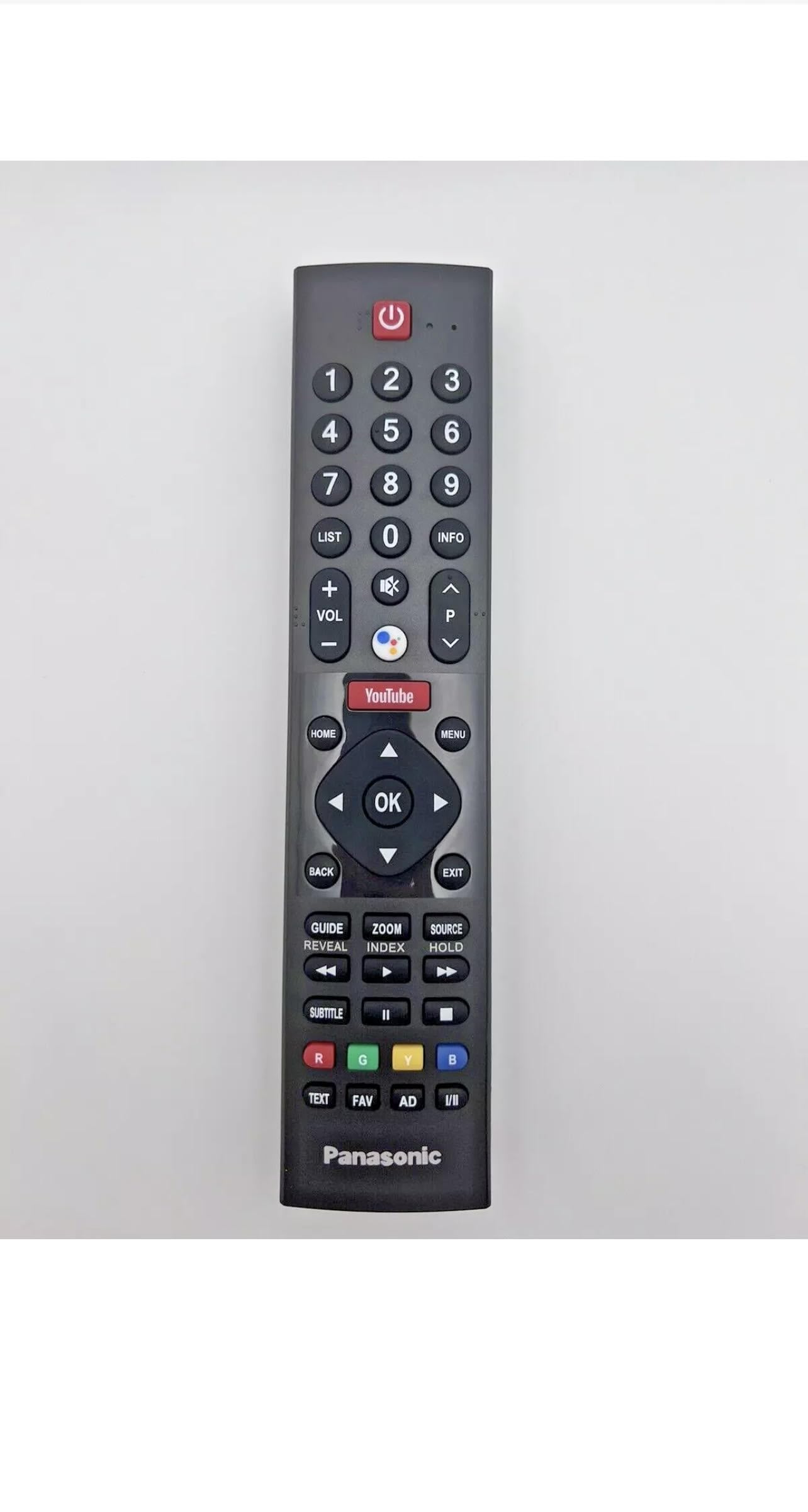 Priekyje view of the remote control showing all buttons and their layout.