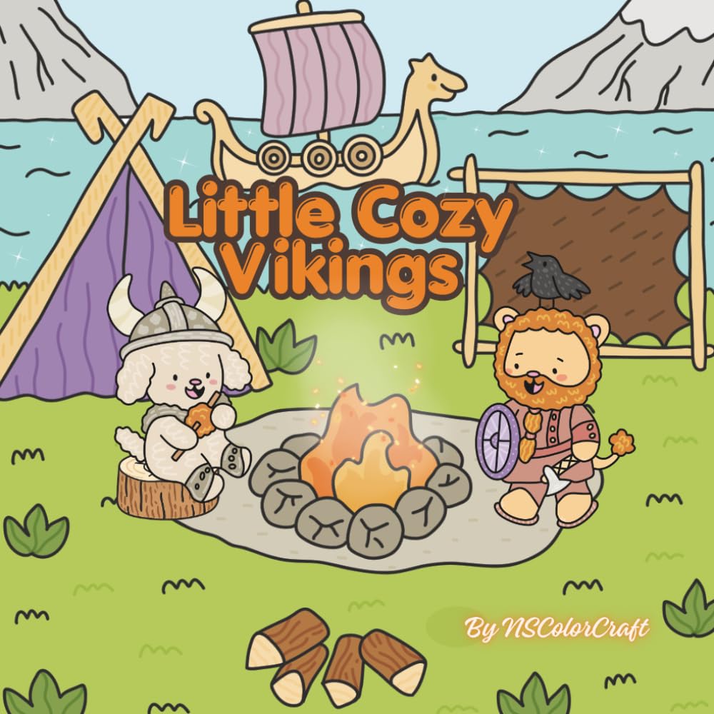 Little Cozy Vikings: Cute Nordic Adventures and Relaxing Kawaii Coloring Pages for Teens and Adults