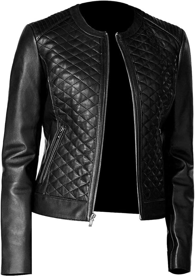 Quilted Black Leather Jacket for Women, Stylish