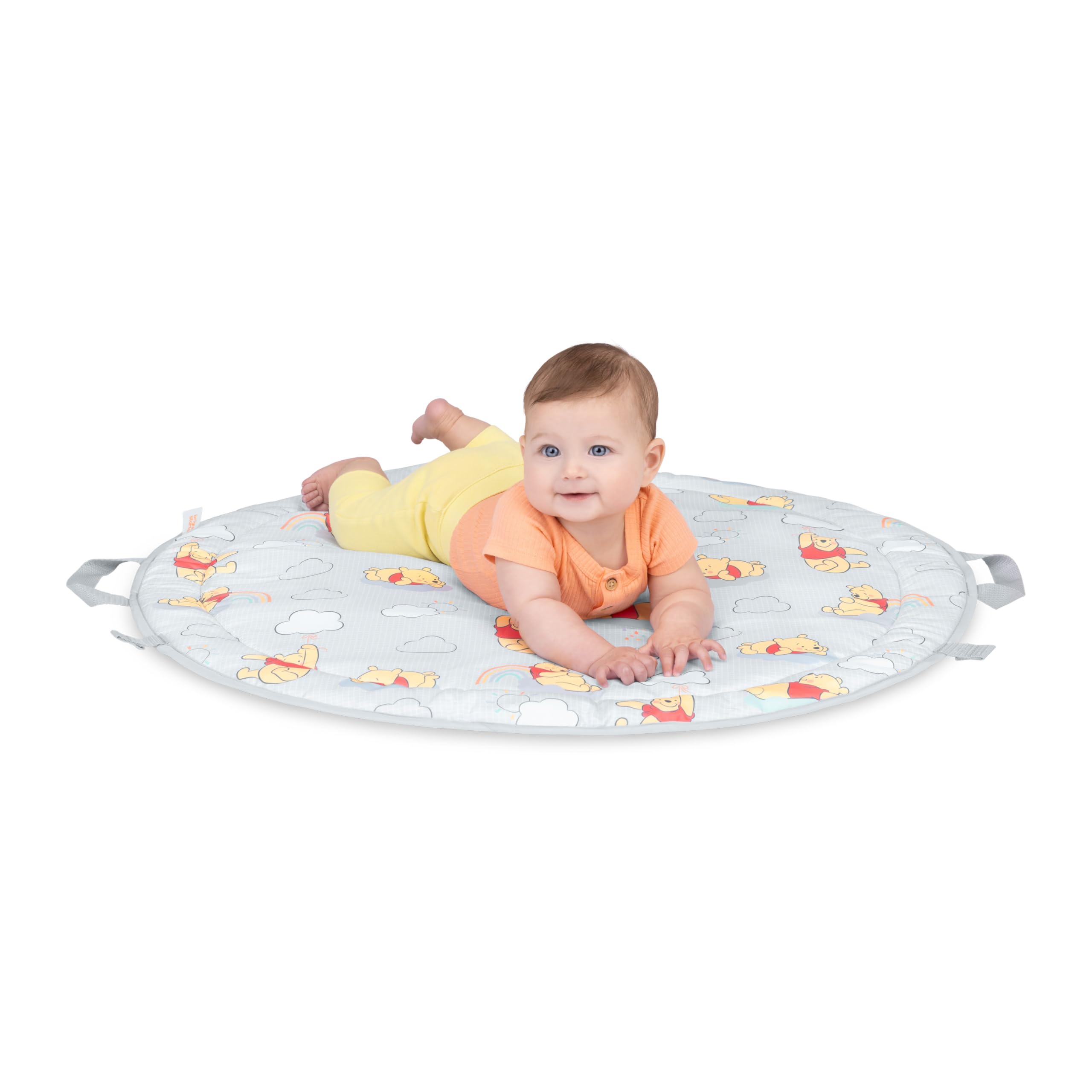 Bright Starts Disney Baby Winnie The Pooh Hunny Hangout Gimnasio de Actividades para bebé, cojín para el Tiempo Boca Abajo y Manta Reversible, 5 Juguetes incluidos, Unisex, Desde recién Nacido