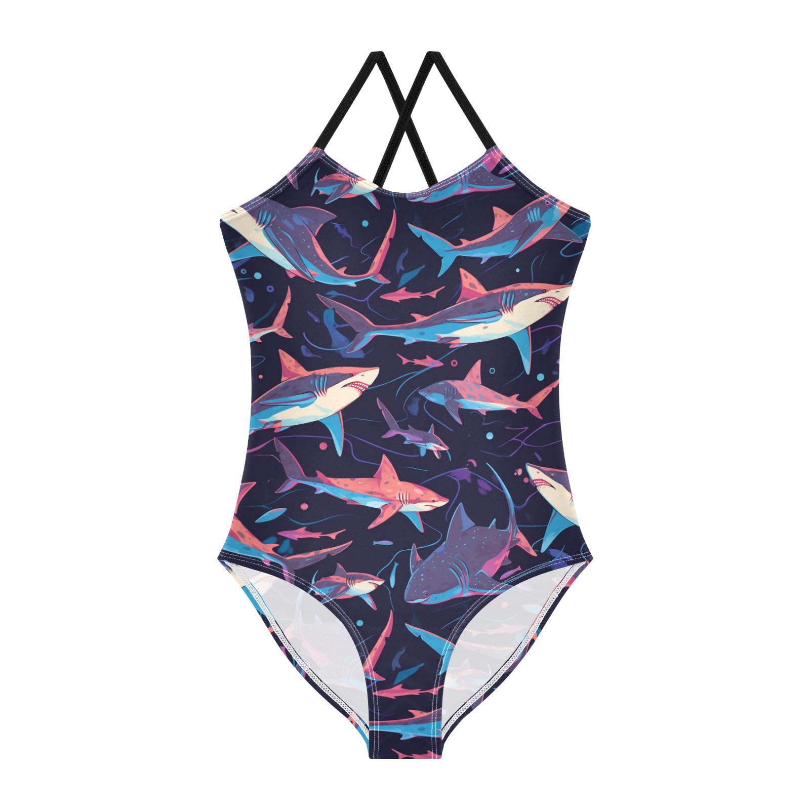 Sharks Girls One Piece Swimsuits Swimming Sport Halter Swimwear Beach Bathing Suit 9-10T