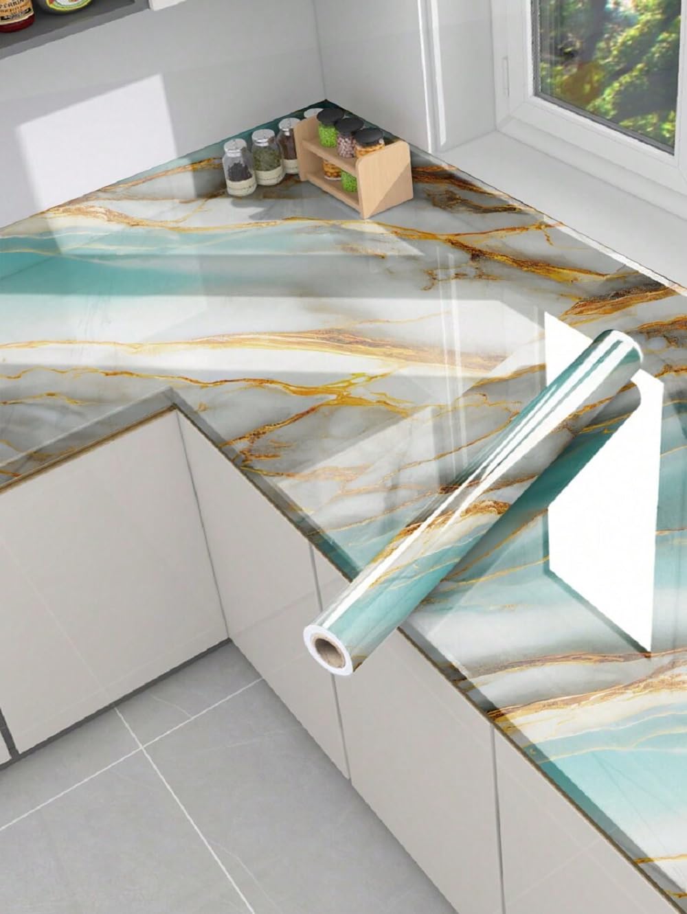 Kitchen Cabinets Marble Wallpaper Roll for Home & Kitchen Decor - Oil Proof Waterproof Self Adhesive Wall Paper Sticker for Floor Tiles, Countertop, Cupboard, Drawer (60 * 200 cm) (52, 1)