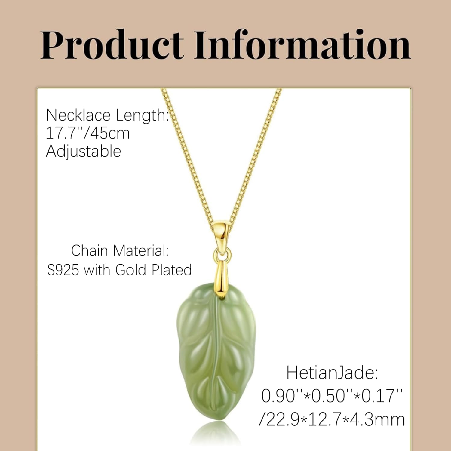 Green Natural Jade Necklace, Leaf Shape Pendant for Her, Jade Jewelry for Women Lucky Gifts for Girls Women (925 Sterling Silver with Gold Plated) - Image 2